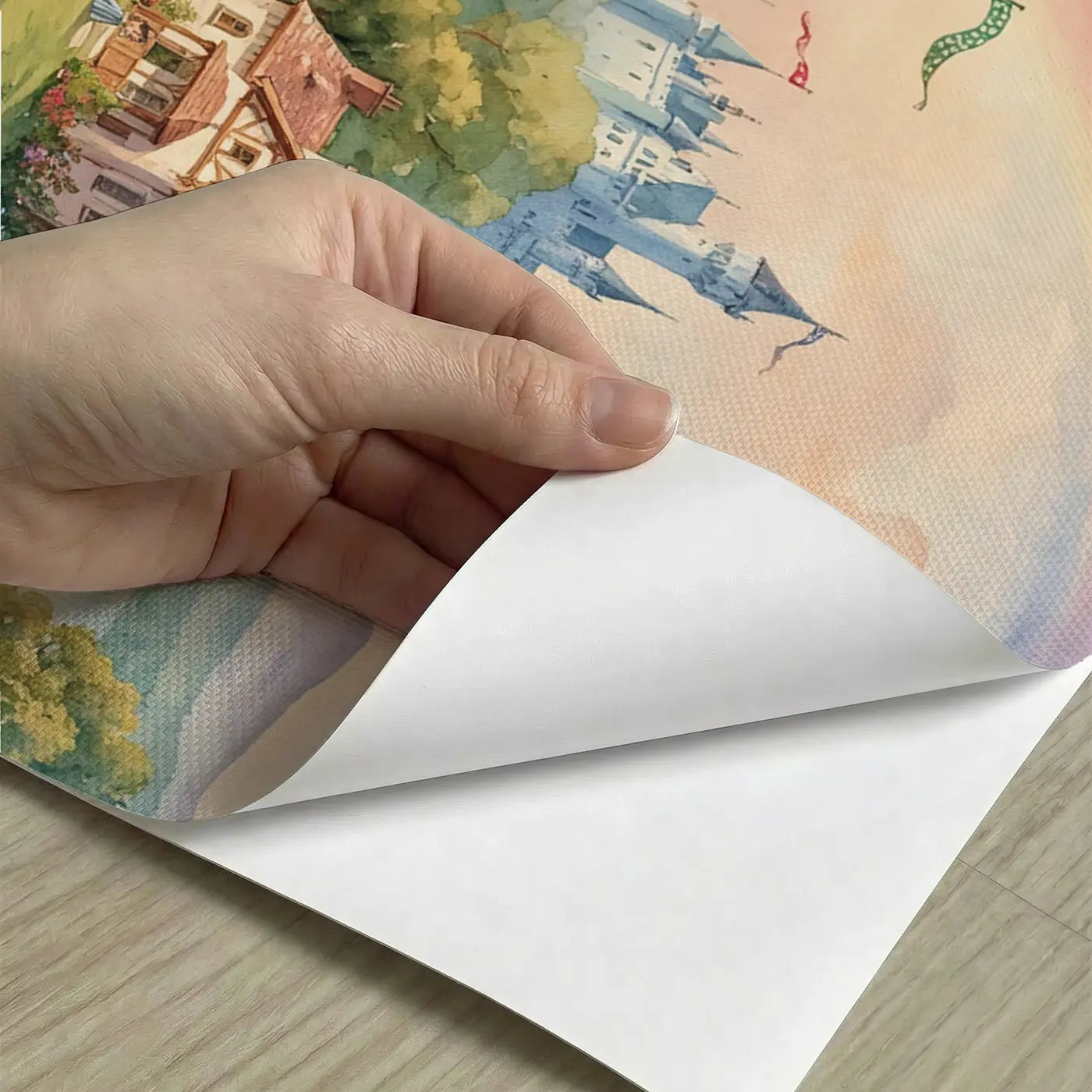 Peel-and-stick detail of Fairy Tale Castle Kingdom Wallpaper Mural by Whimsy Tots
