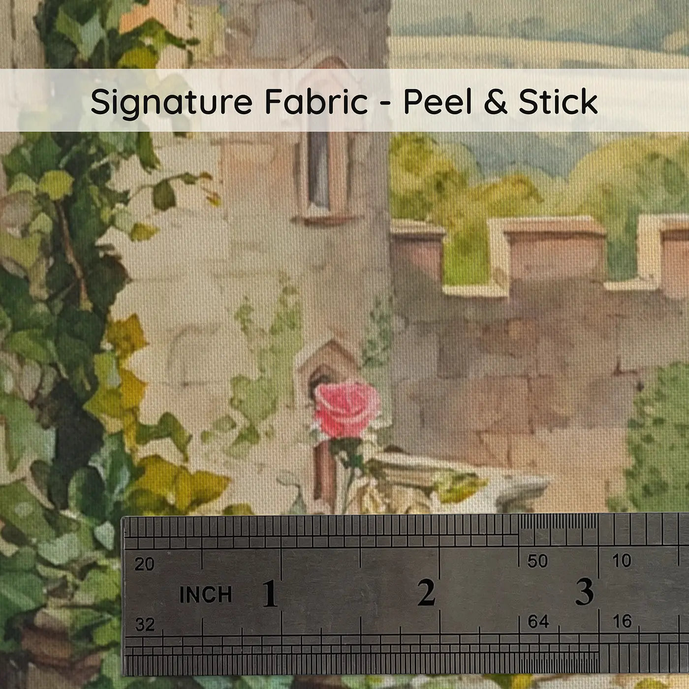 Fabric texture close-up of Princess Tower Window Flowing Wallpaper Mural by Whimsy Tots