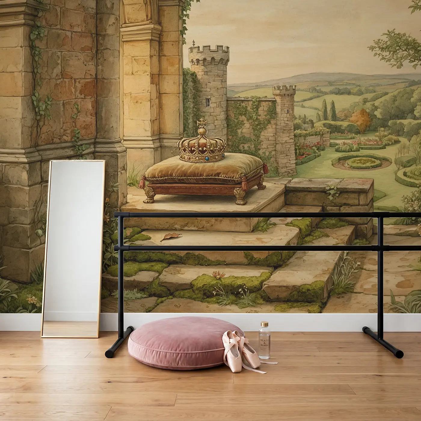 Crown Velvet Cushion Wallpaper Mural in playroom setting by Whimsy Tots