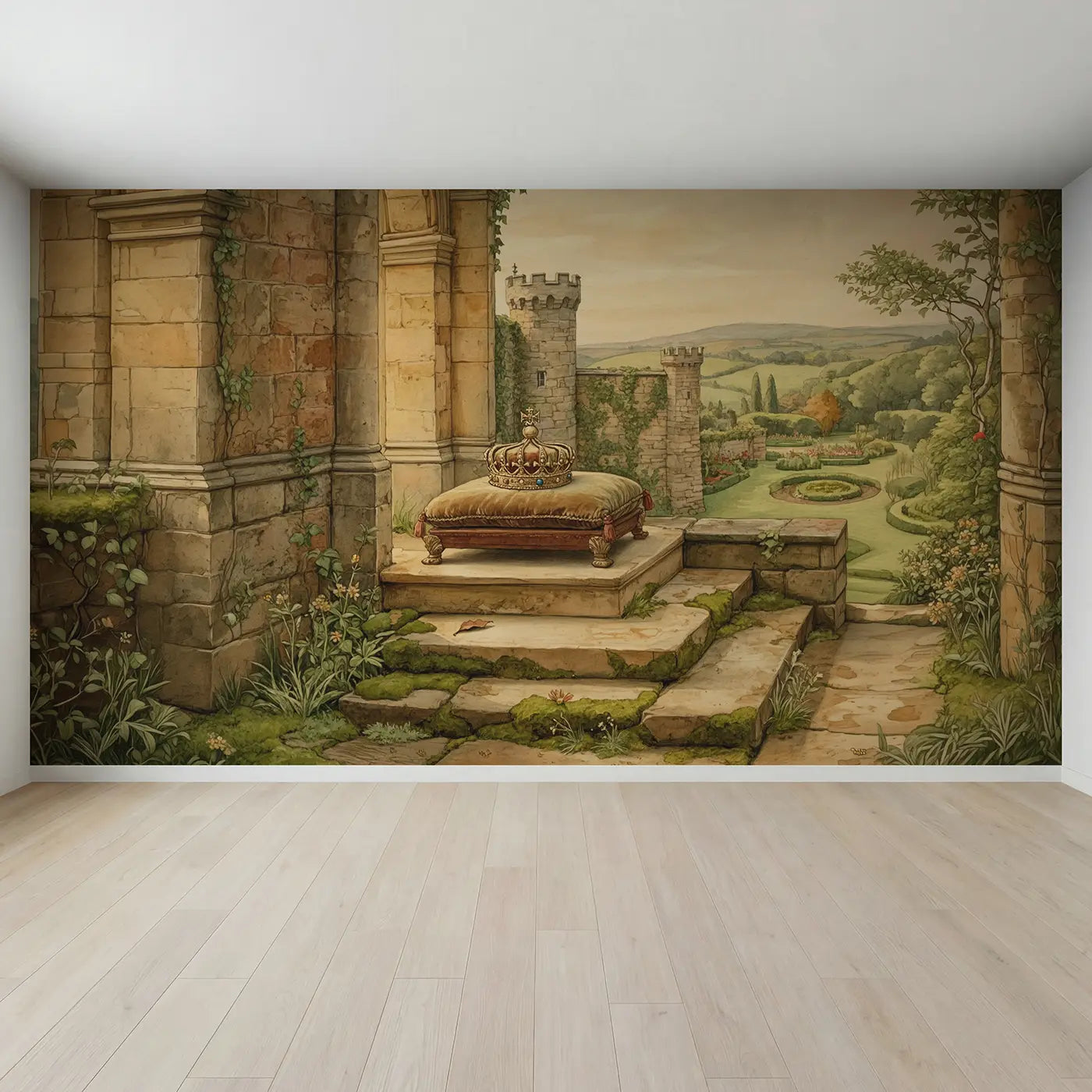 Full view of Crown Velvet Cushion Wallpaper Mural by Whimsy Tots