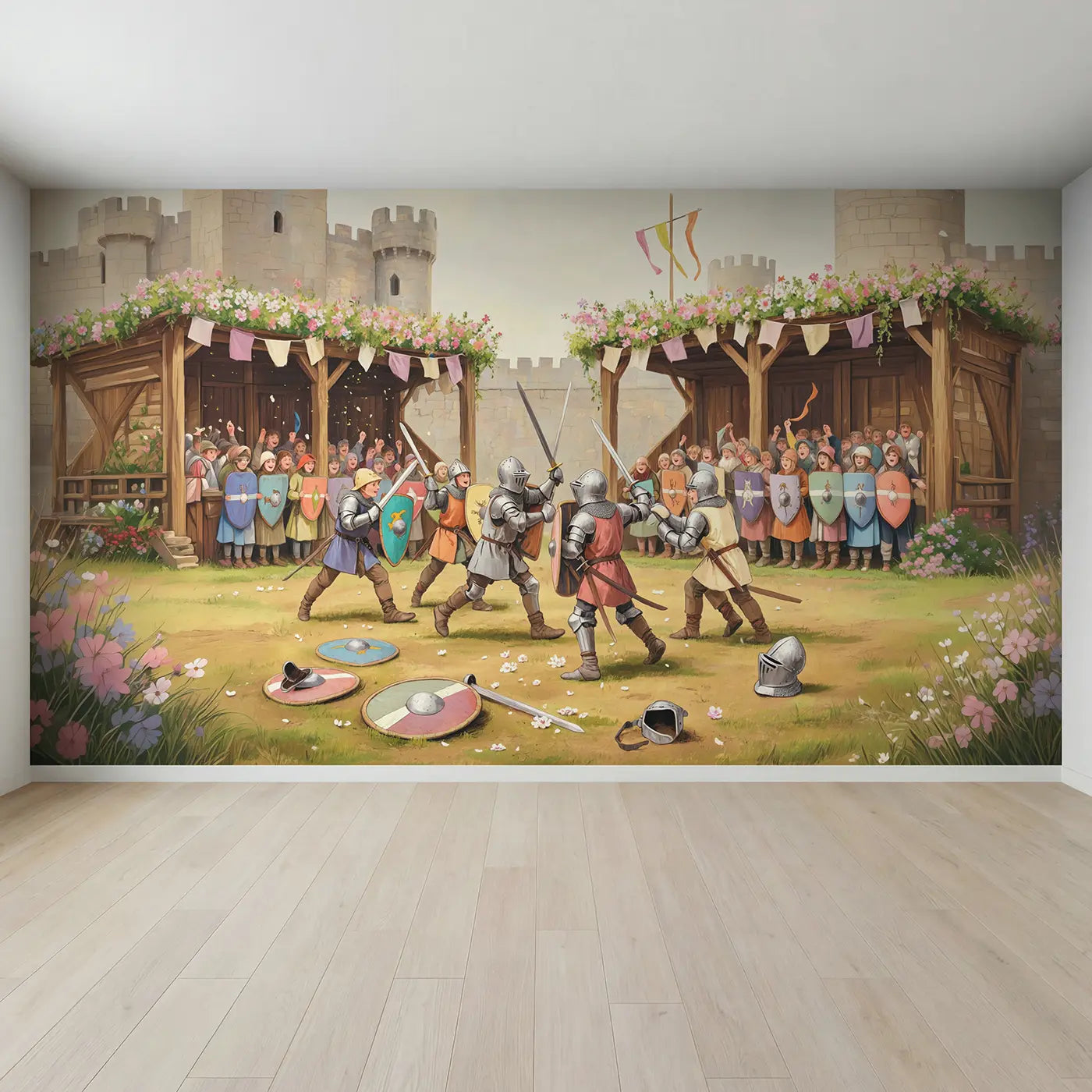 Full view of Spring Tournament Melee Wallpaper Mural by Whimsy Tots