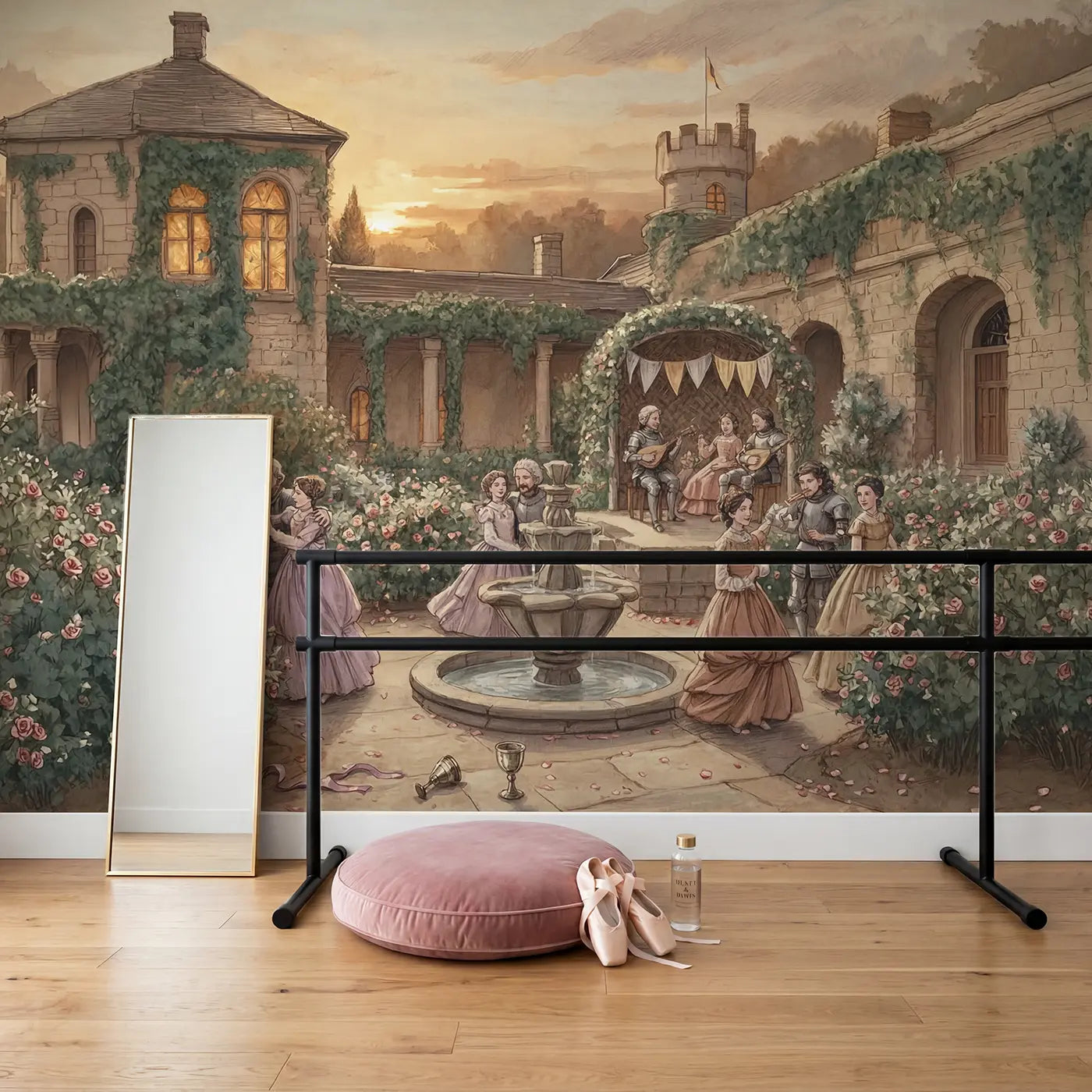 Castle Garden Dance Wallpaper Mural in playroom setting by Whimsy Tots