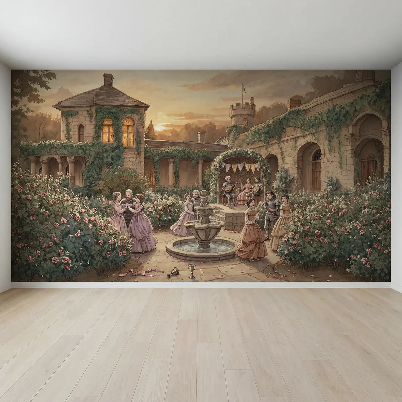 Full view of Castle Garden Dance Wallpaper Mural by Whimsy Tots