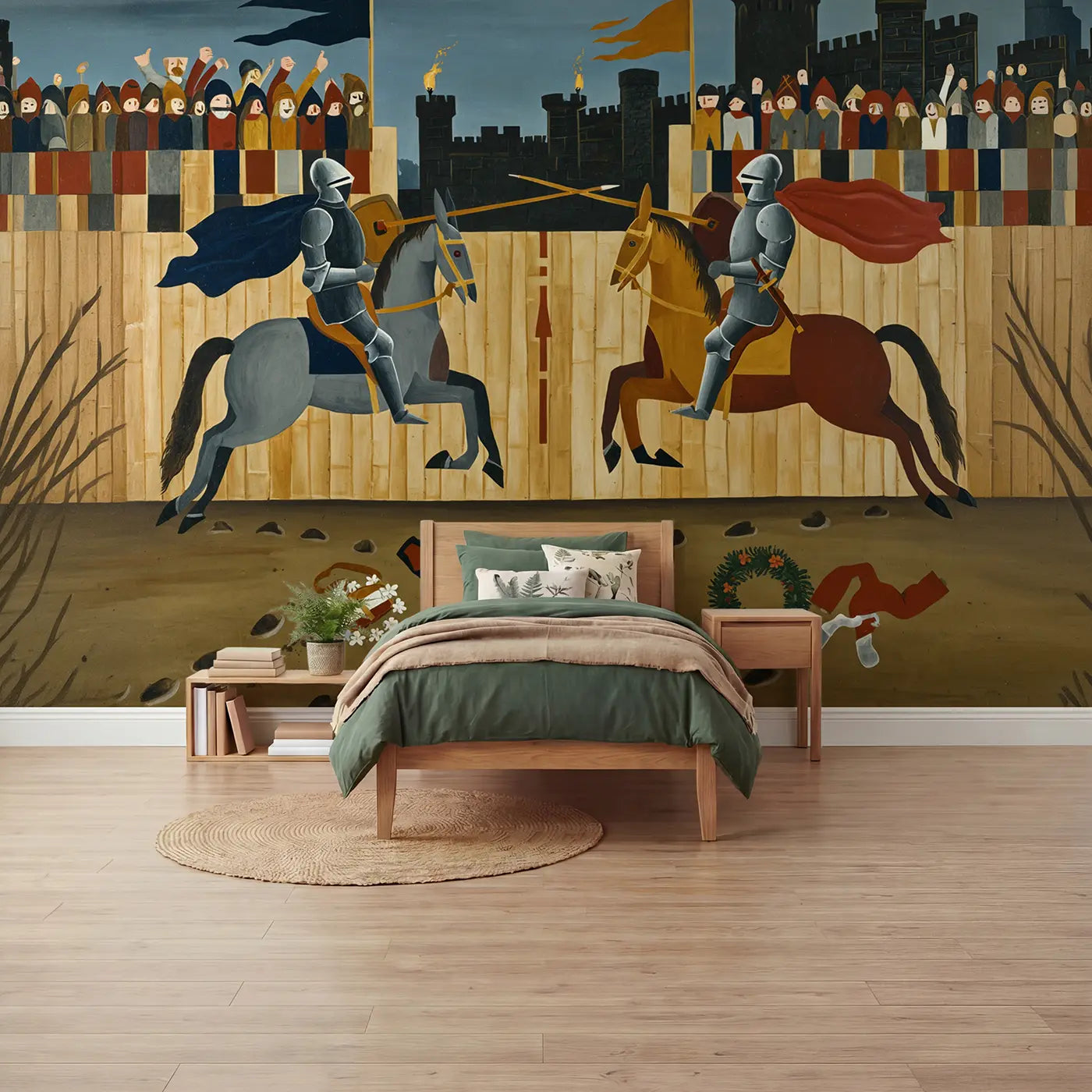 Modern Illustration knight tournament joust wallpaper mural for boys room by Whimsy Tots
