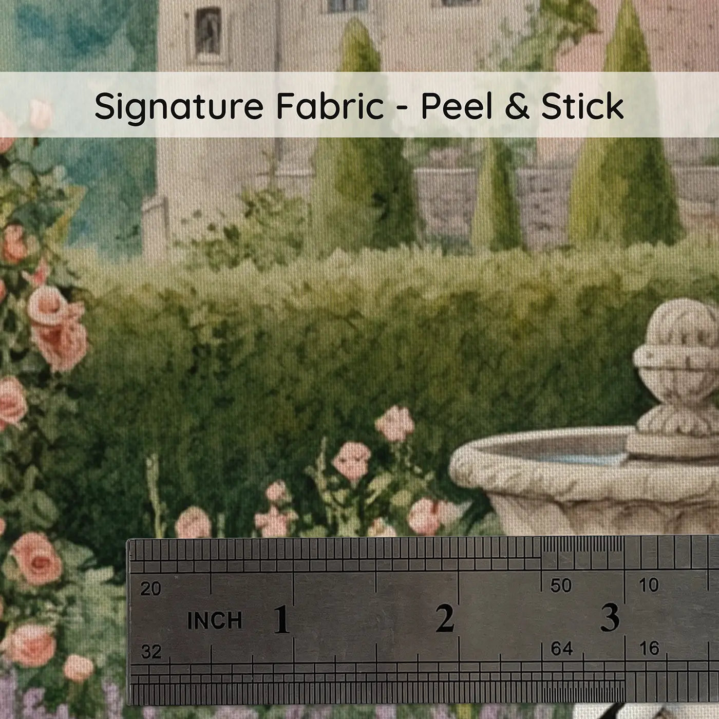 Fabric texture close-up of Storybook Princess Garden Wallpaper Mural by Whimsy Tots