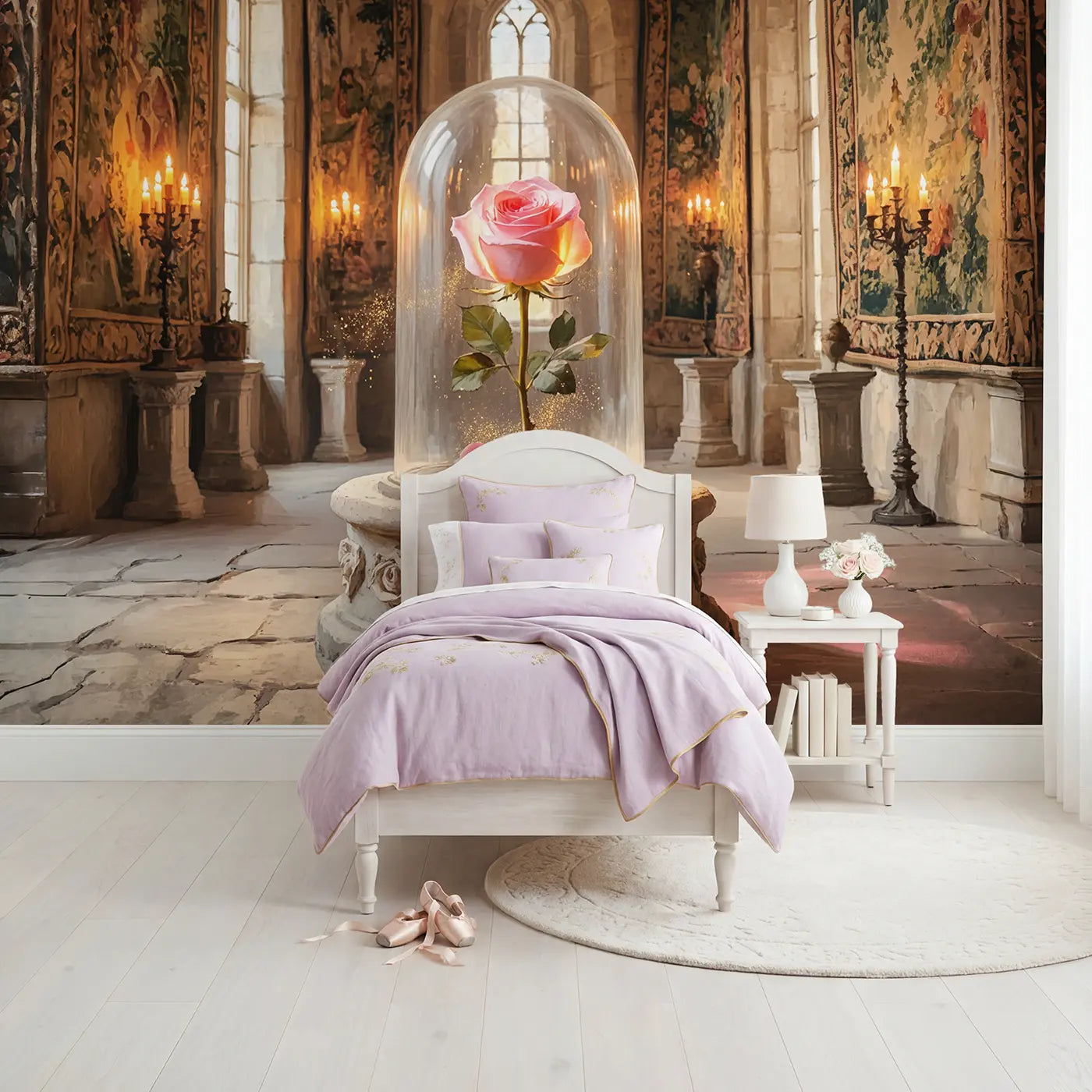 soft pastel enchanted rose glass dome castle mural for girls room by Whimsy Tots