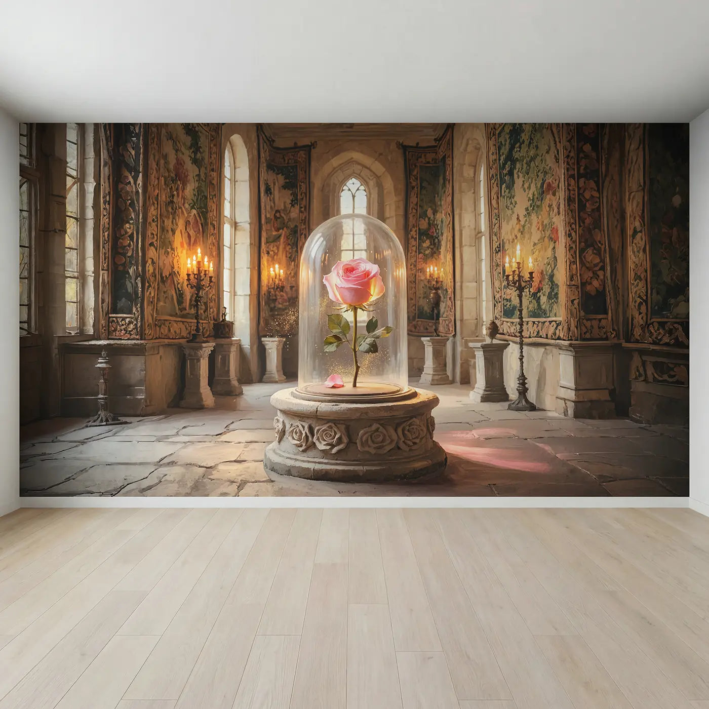 Full view of Enchanted Rose Glass Dome Castle Wallpaper Mural by Whimsy Tots