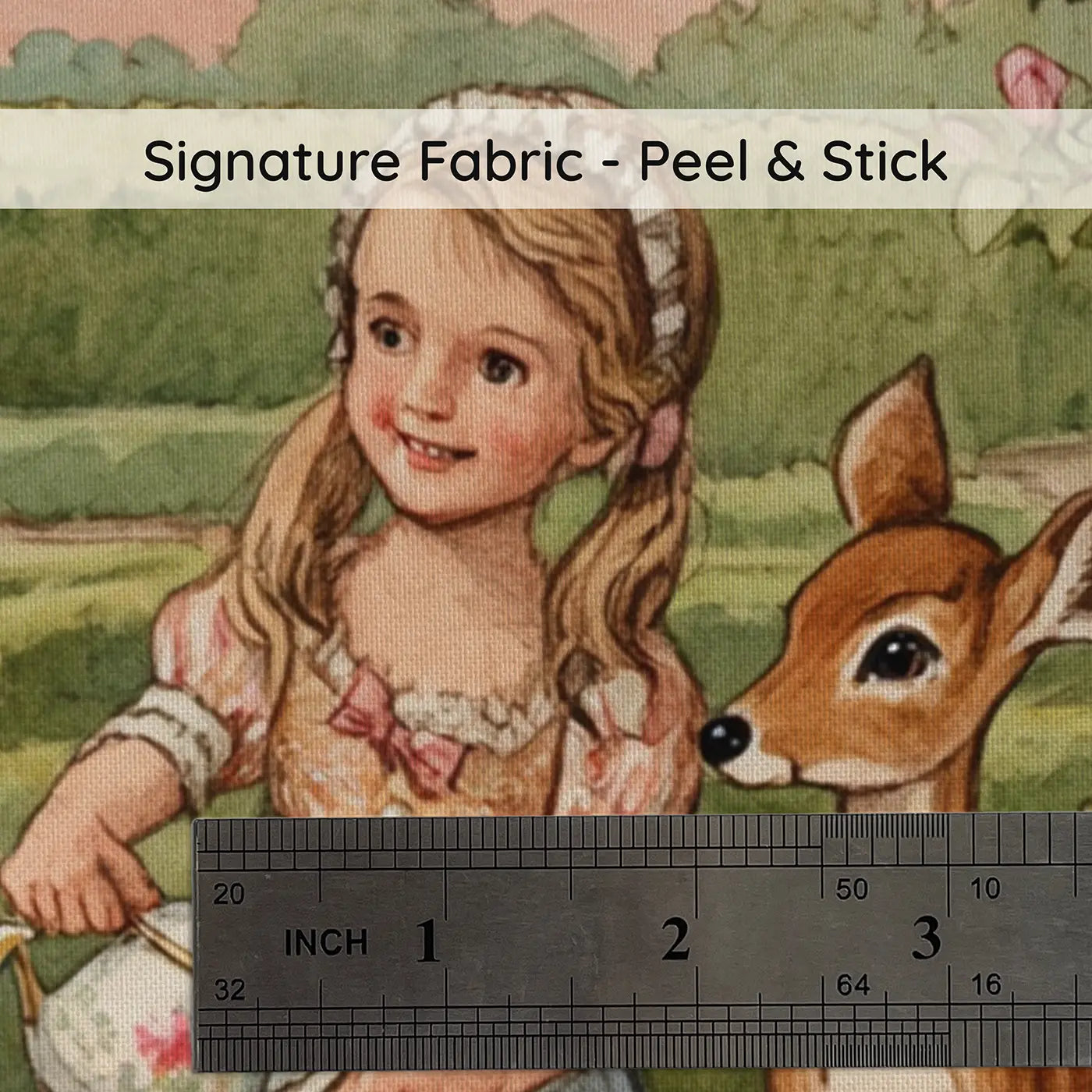Fabric texture close-up of Woodland Tea Party Princess Wallpaper Mural by Whimsy Tots