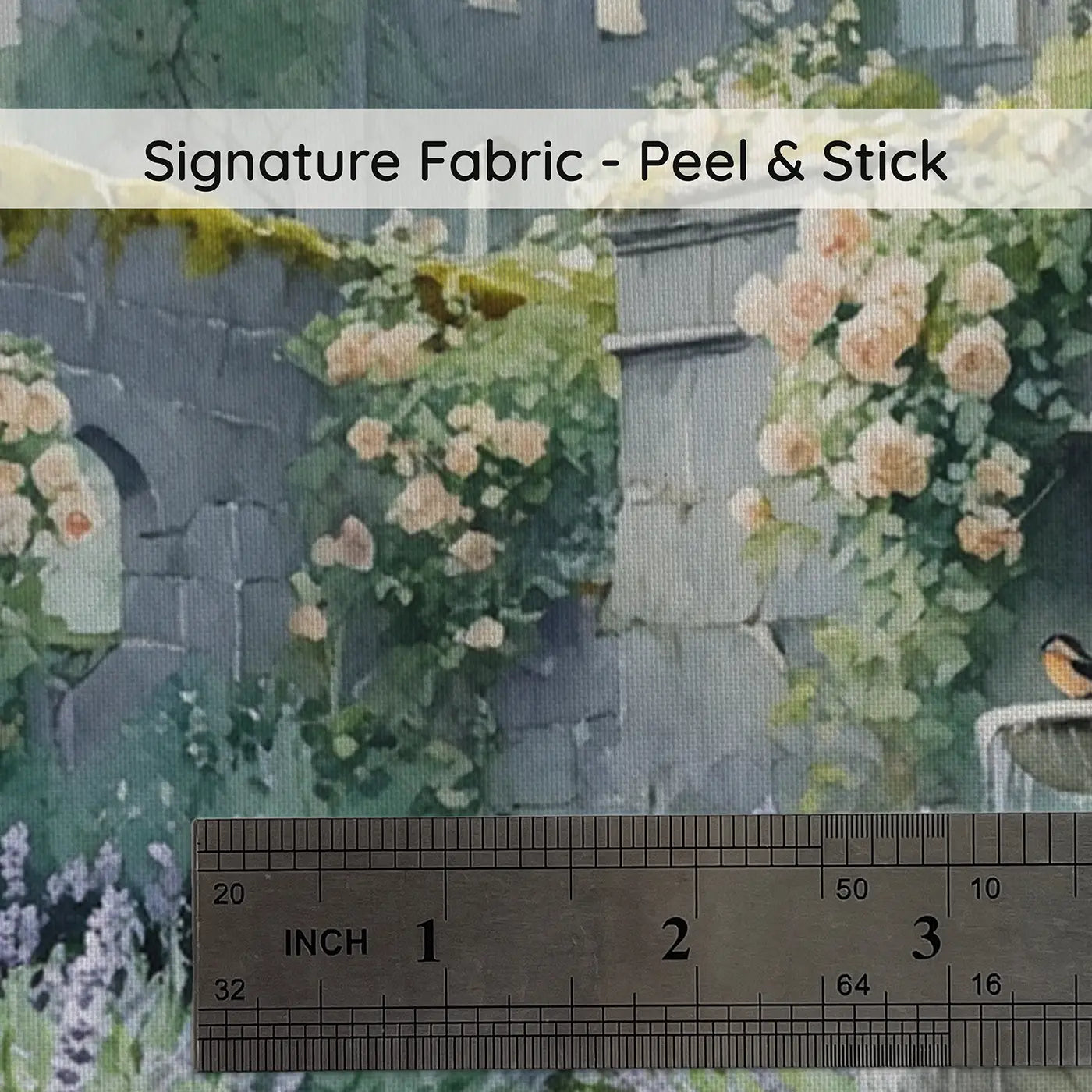 Fabric texture close-up of Abandoned Castle Rose Garden Wallpaper Mural by Whimsy Tots