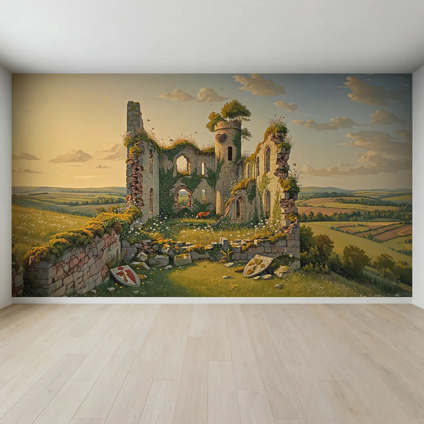 Full view of Castle Ruins Reclaimed by Nature Wallpaper Mural by Whimsy Tots