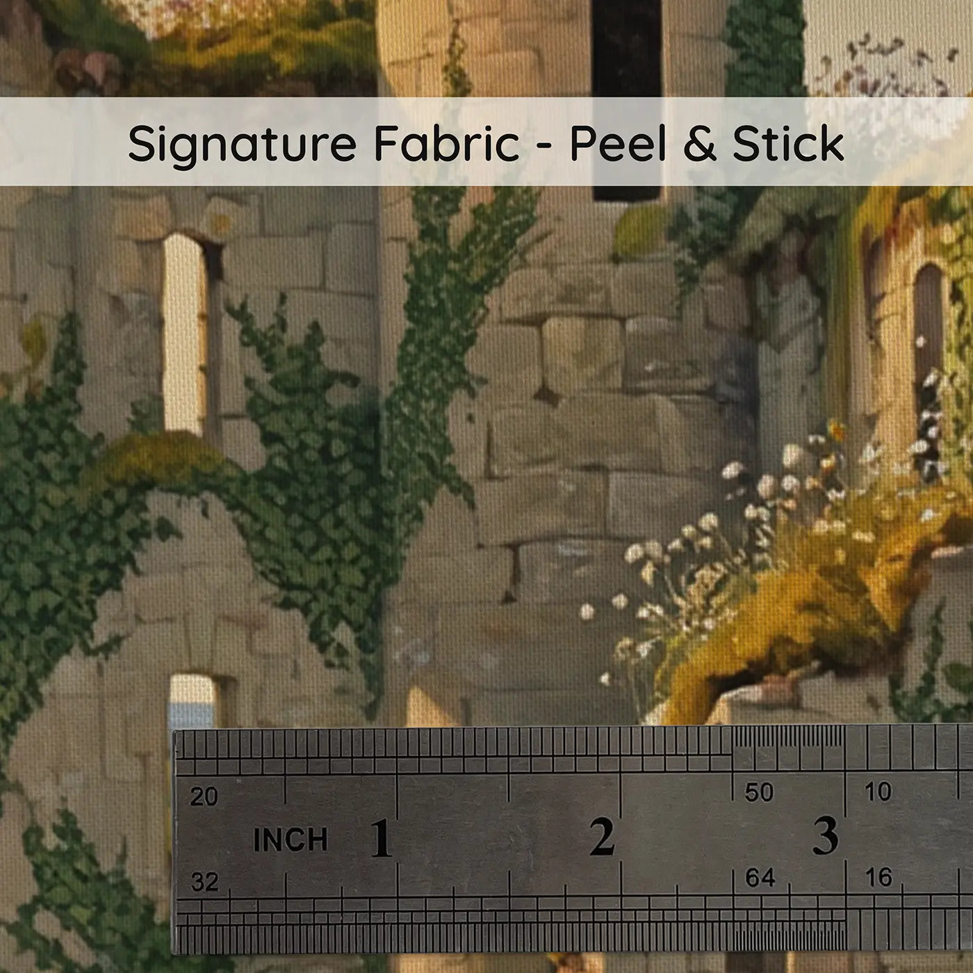 Fabric texture close-up of Castle Ruins Reclaimed by Nature Wallpaper Mural by Whimsy Tots