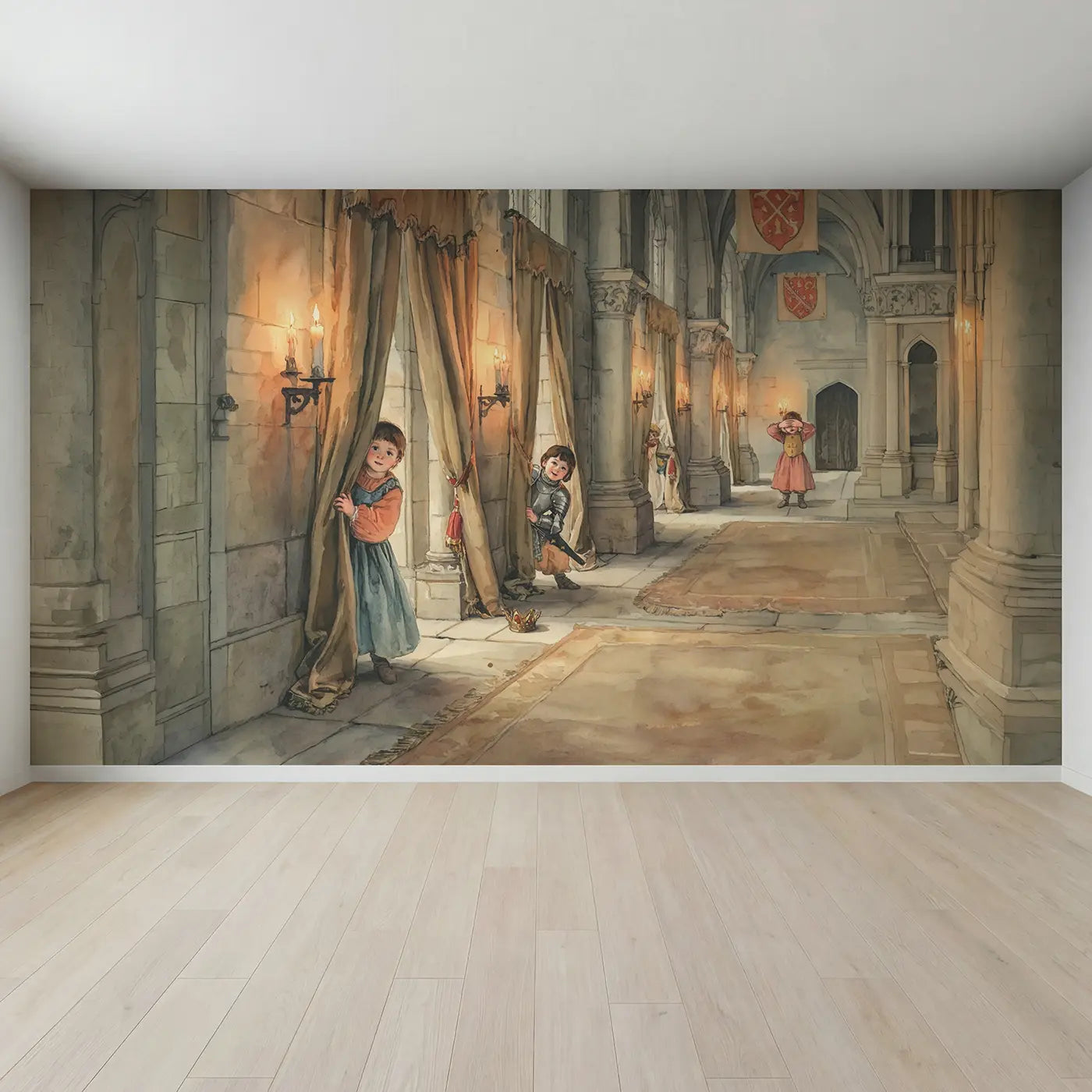 Full view of Castle Hide and Seek Wallpaper Mural by Whimsy Tots