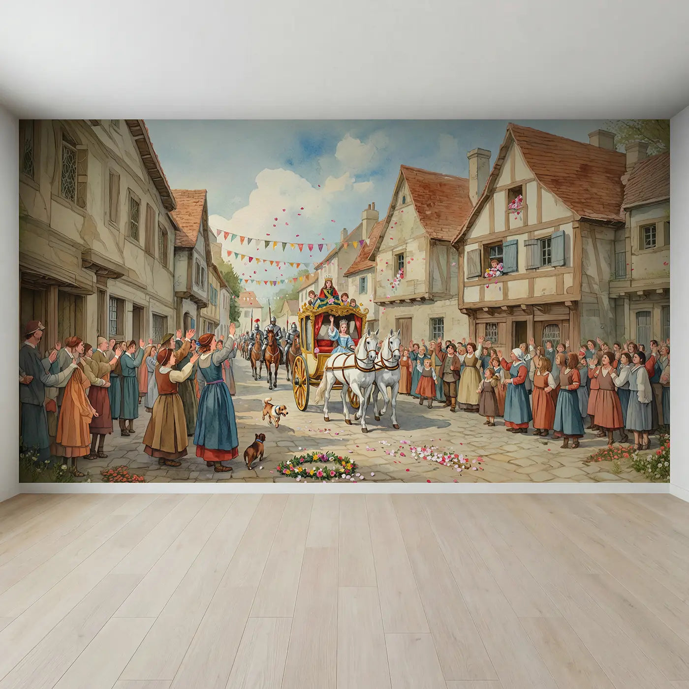Full view of Royal Village Procession Wallpaper Mural by Whimsy Tots