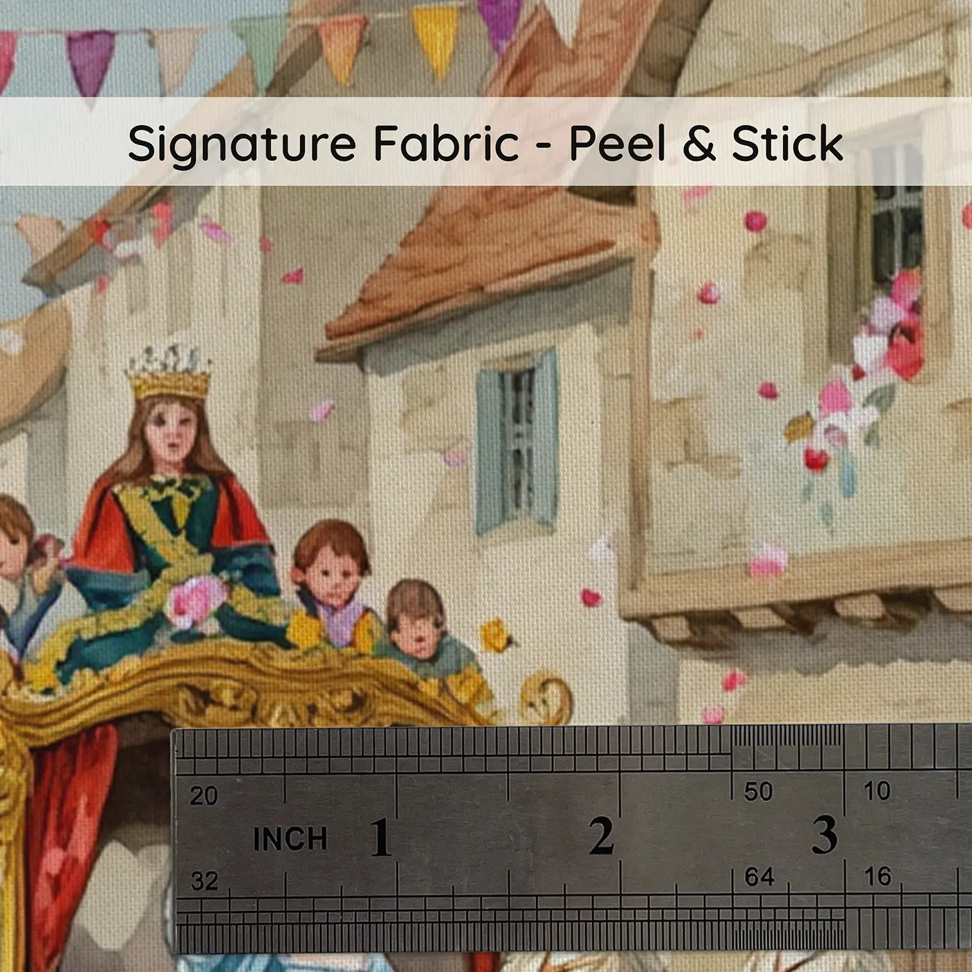 Fabric texture close-up of Royal Village Procession Wallpaper Mural by Whimsy Tots