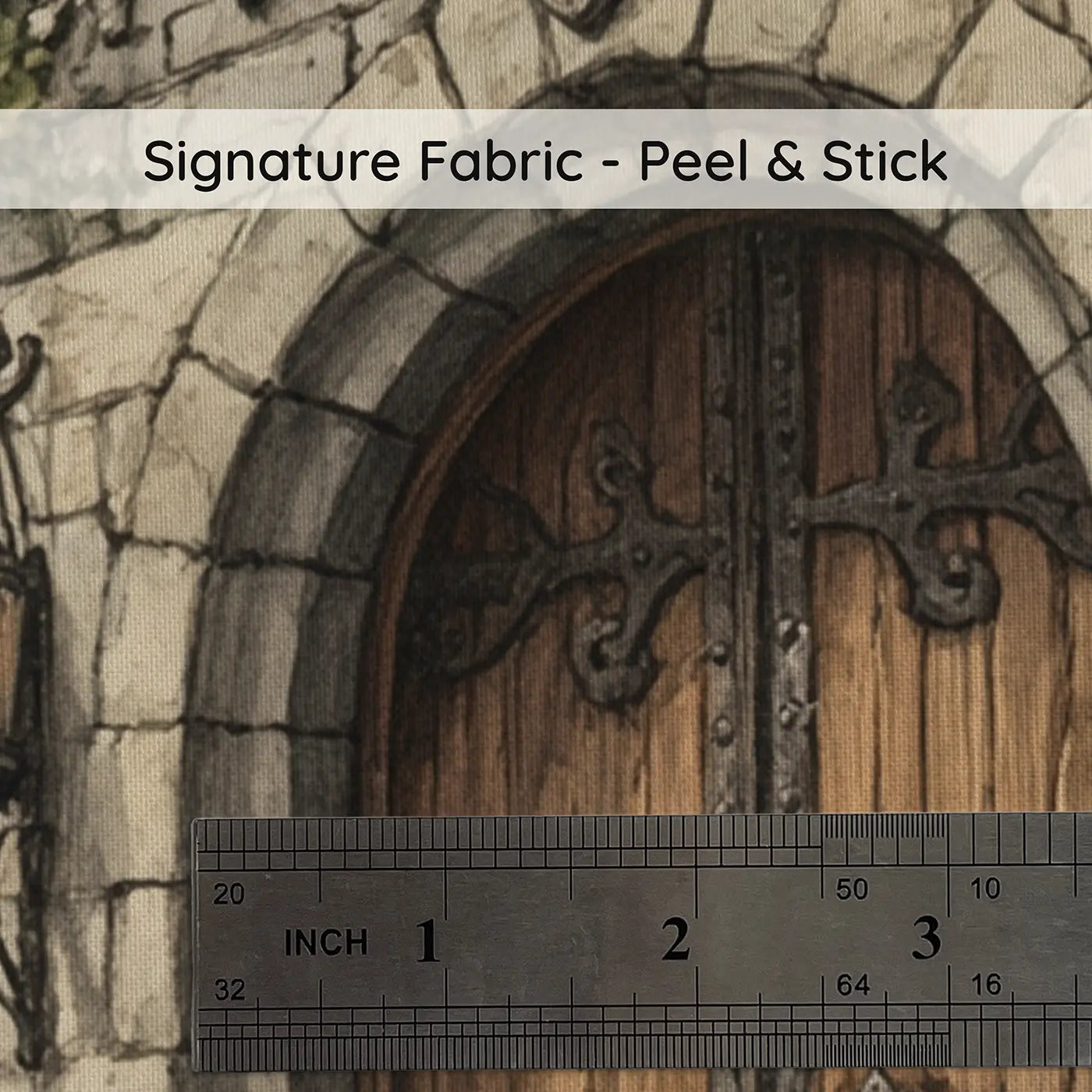 Fabric texture close-up of Castle Door Iron Knocker Wallpaper Mural by Whimsy Tots