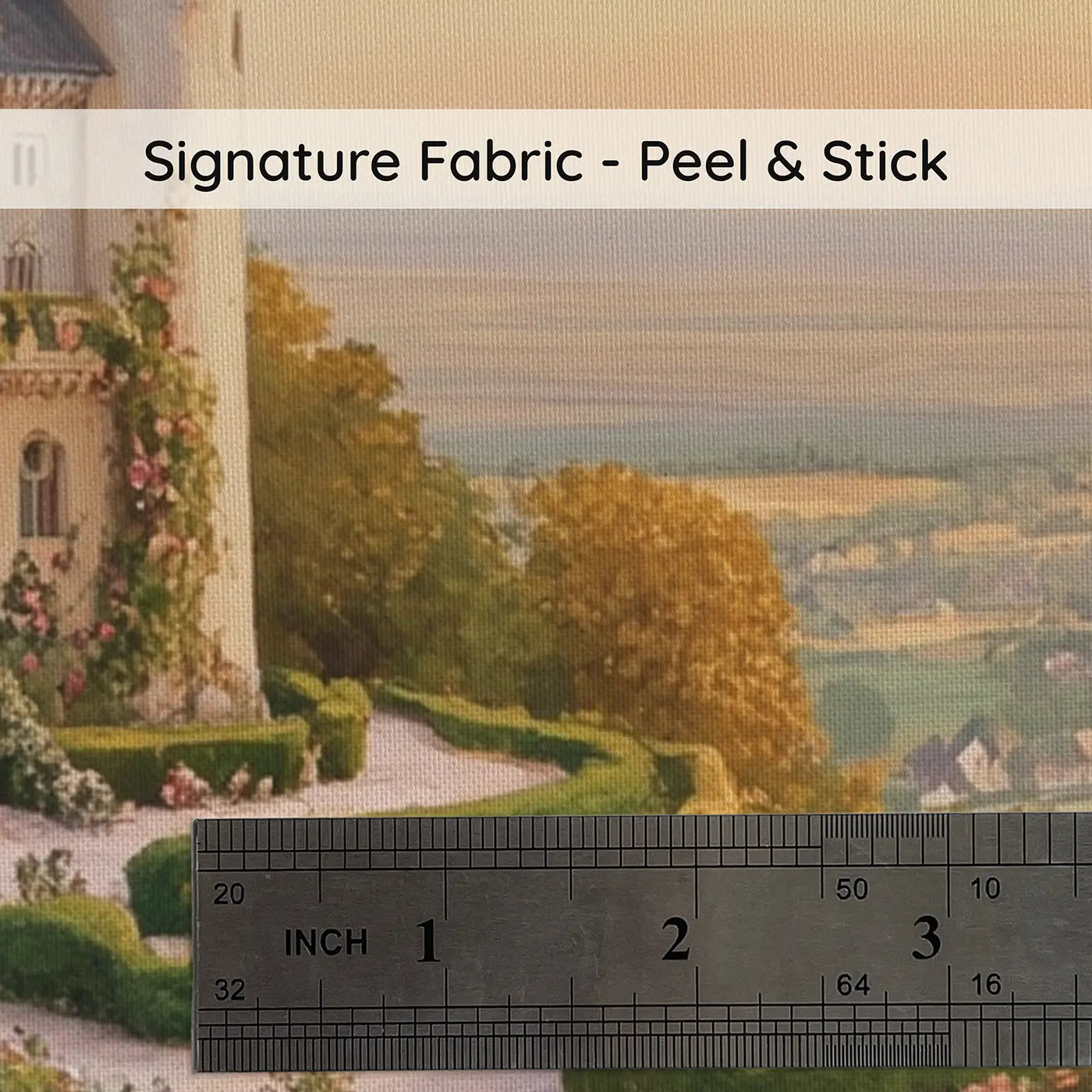 Fabric texture close-up of Hilltop Fairy Castle Wallpaper Mural by Whimsy Tots