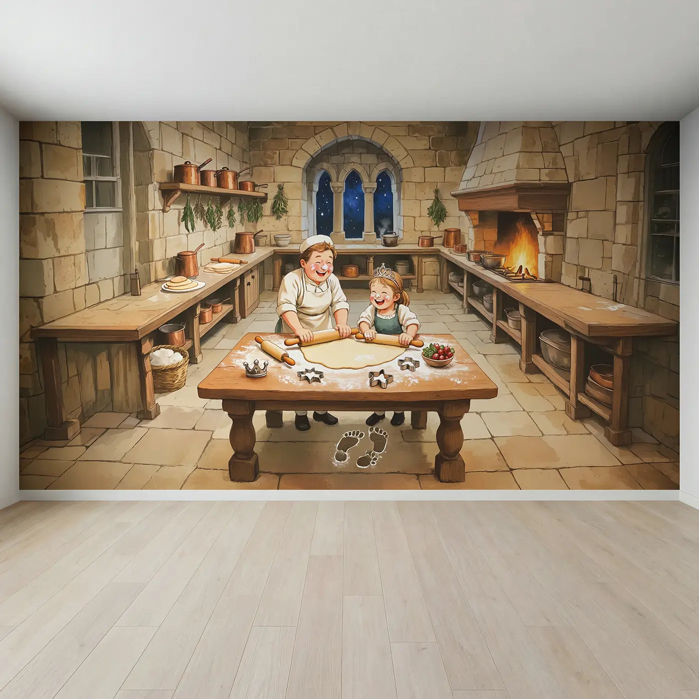 Full view of Royal Kitchen Baking Day Wallpaper Mural by Whimsy Tots