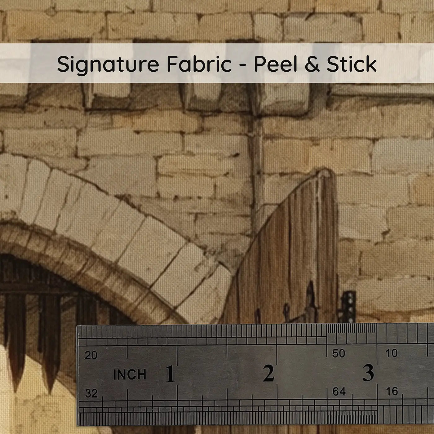 Fabric texture close-up of Castle Gate Portcullis Morning Wallpaper Mural by Whimsy Tots