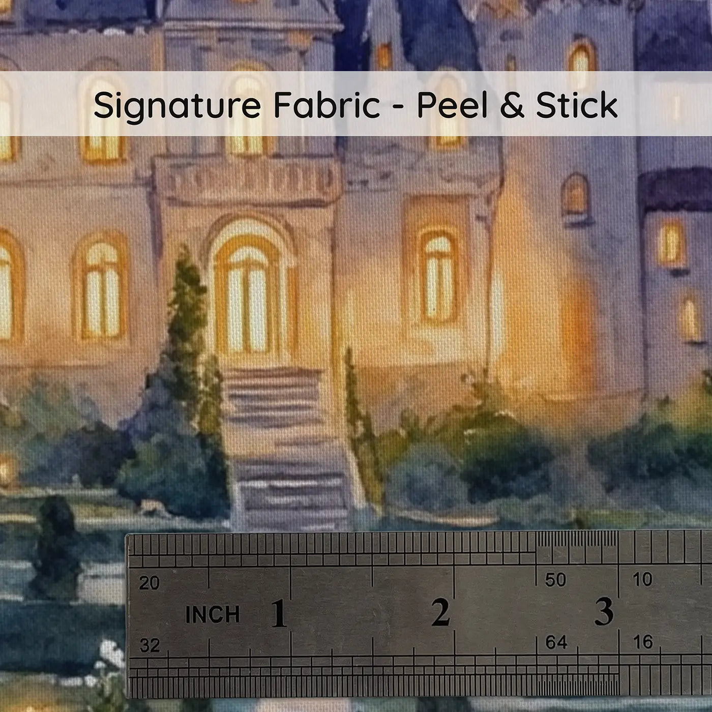 Fabric texture close-up of Moonlit Glowing Castle Wallpaper Mural by Whimsy Tots