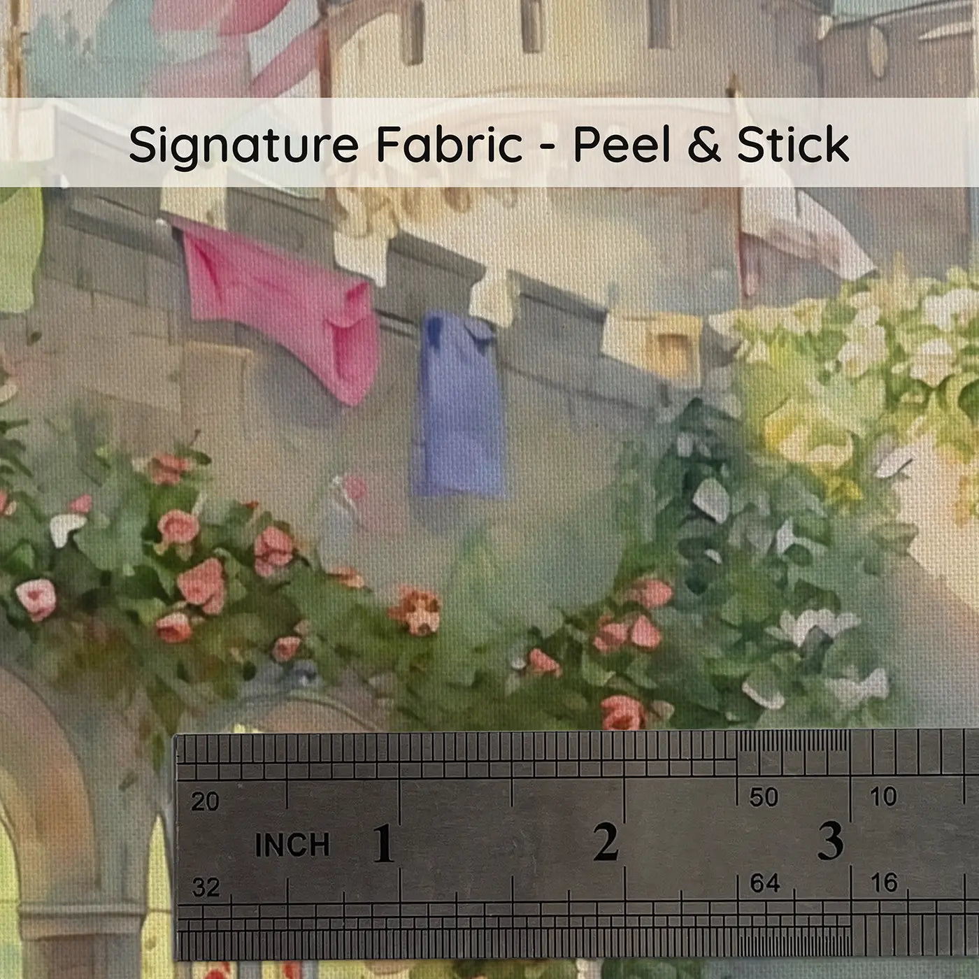 Fabric texture close-up of Watercolor Castle Festival Wallpaper Mural by Whimsy Tots