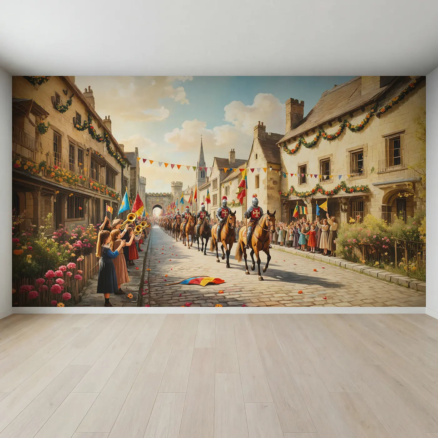 Full view of Royal Parade Castle Road Wallpaper Mural by Whimsy Tots