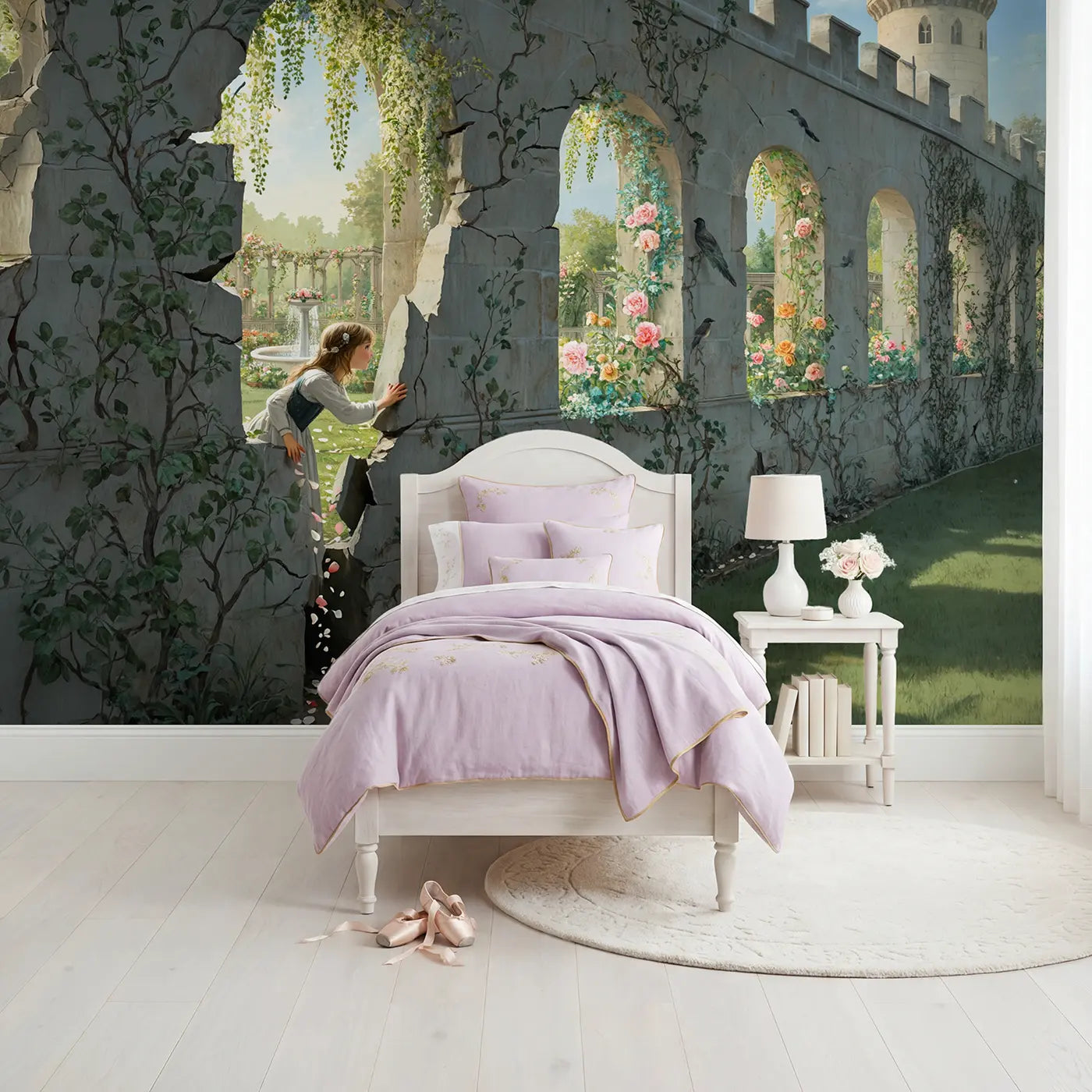 botanical elegance secret garden discovery wallpaper mural for girls room by Whimsy Tots