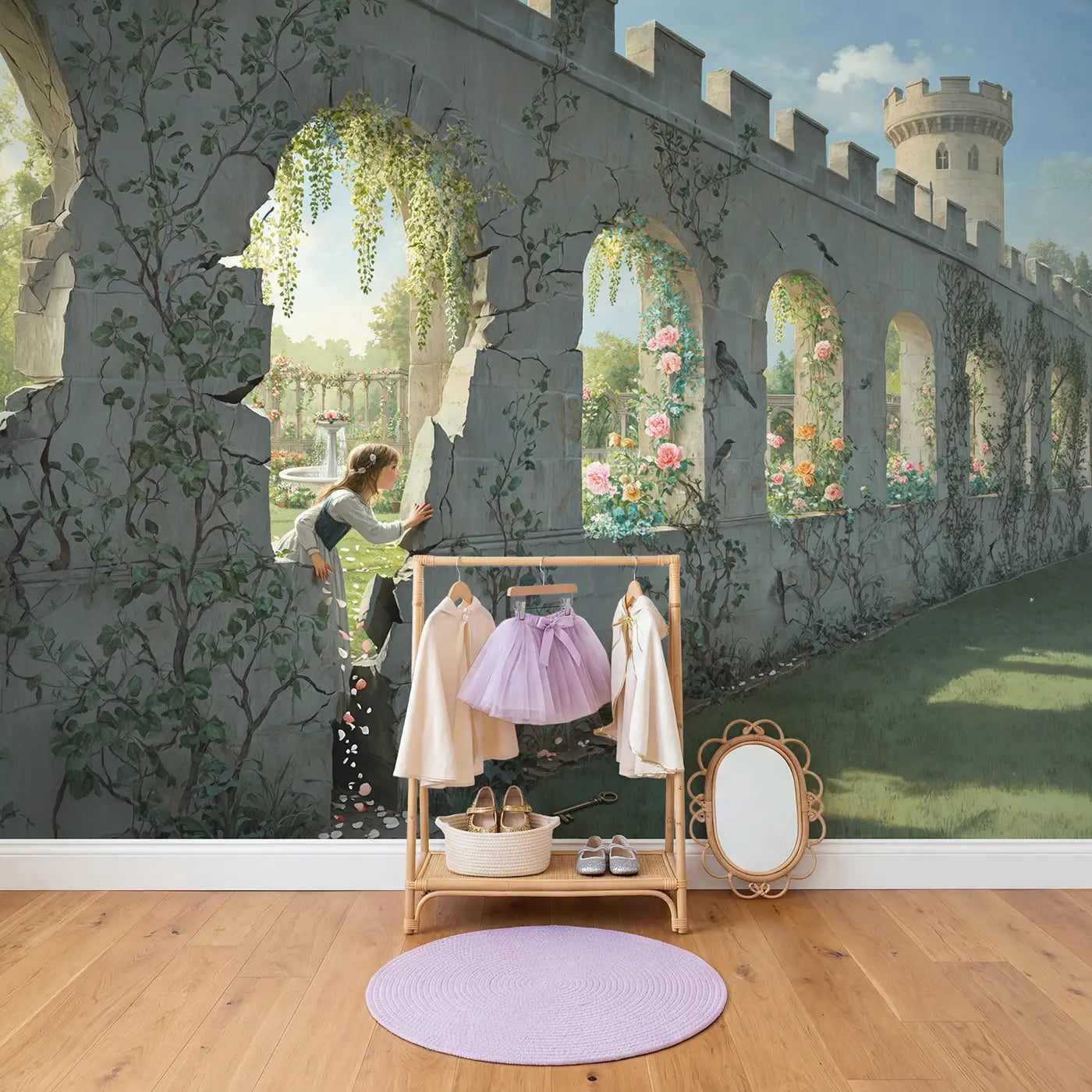 Secret Garden Discovery Wallpaper Mural in playroom setting by Whimsy Tots