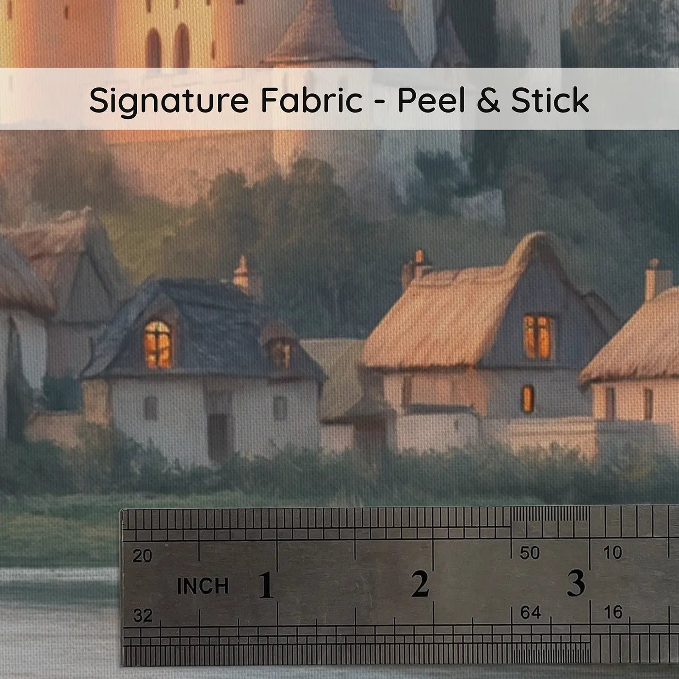 Fabric texture close-up of Dawn Castle River Approach Wallpaper Mural by Whimsy Tots