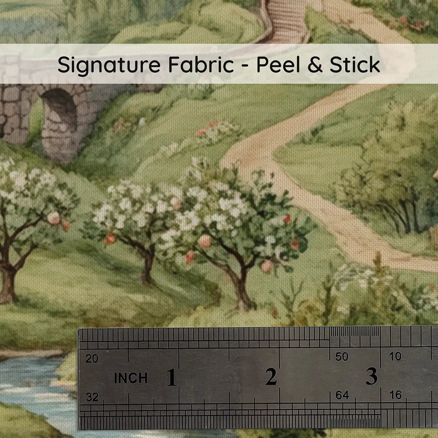 Fabric texture close-up of Fairy Tale Castle Valley Wallpaper Mural by Whimsy Tots