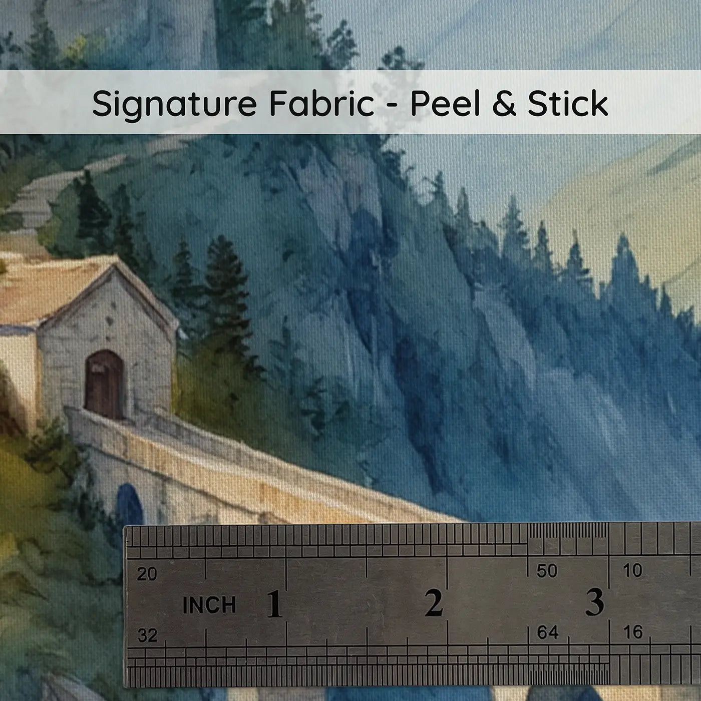 Fabric texture close-up of Mountain Bridge Castle Wallpaper Mural by Whimsy Tots