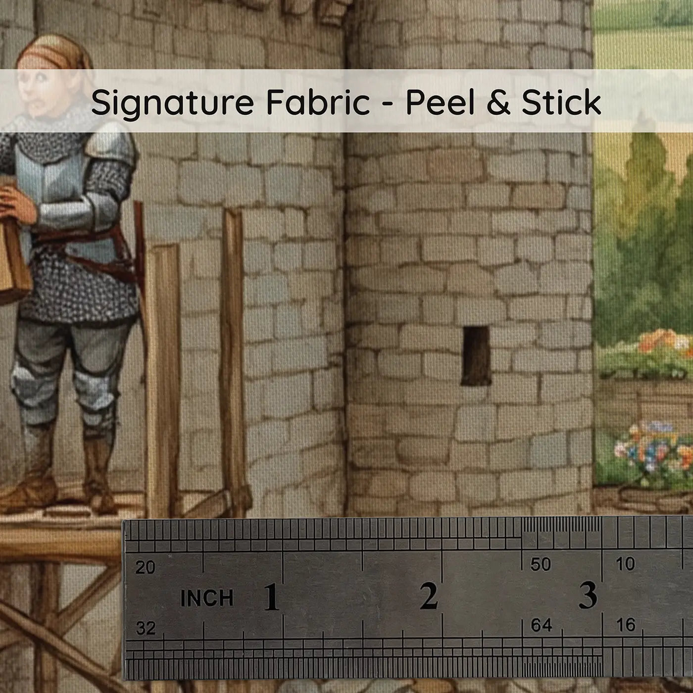 Fabric texture close-up of Castle Tower Construction Wallpaper Mural by Whimsy Tots