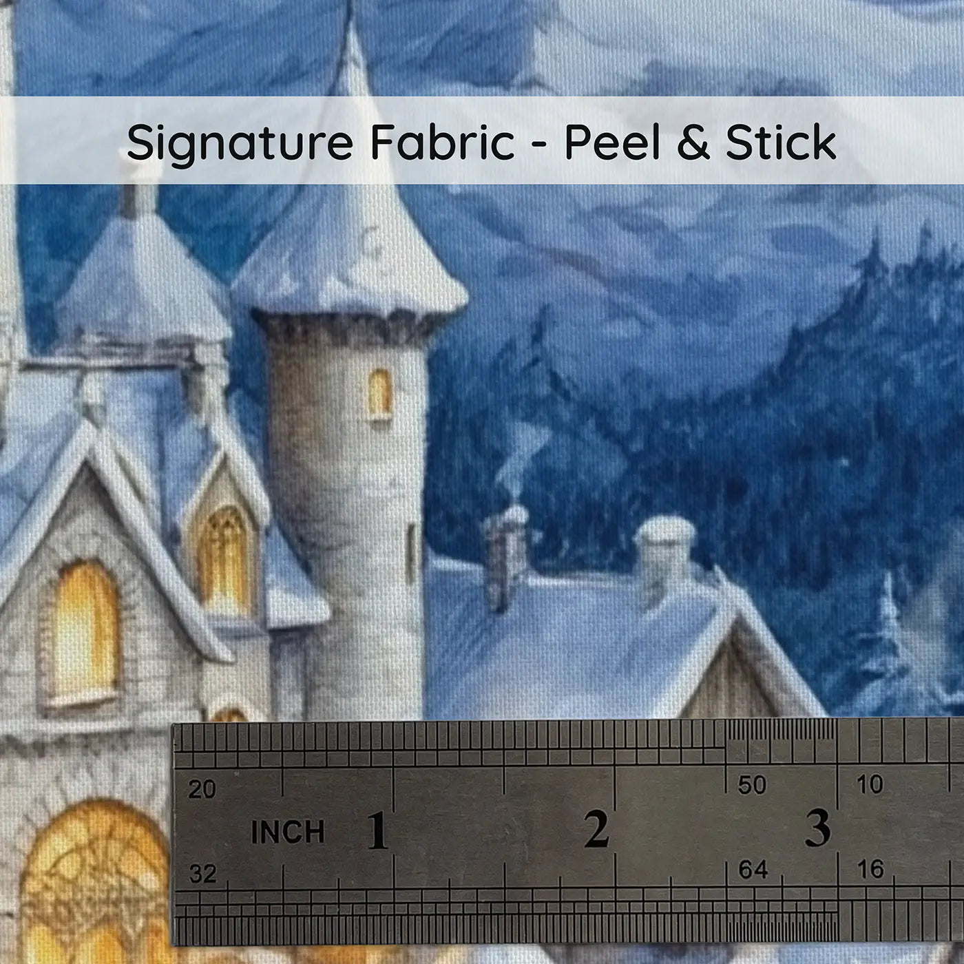 Fabric texture close-up of Winter Castle Warm Windows Wallpaper Mural by Whimsy Tots