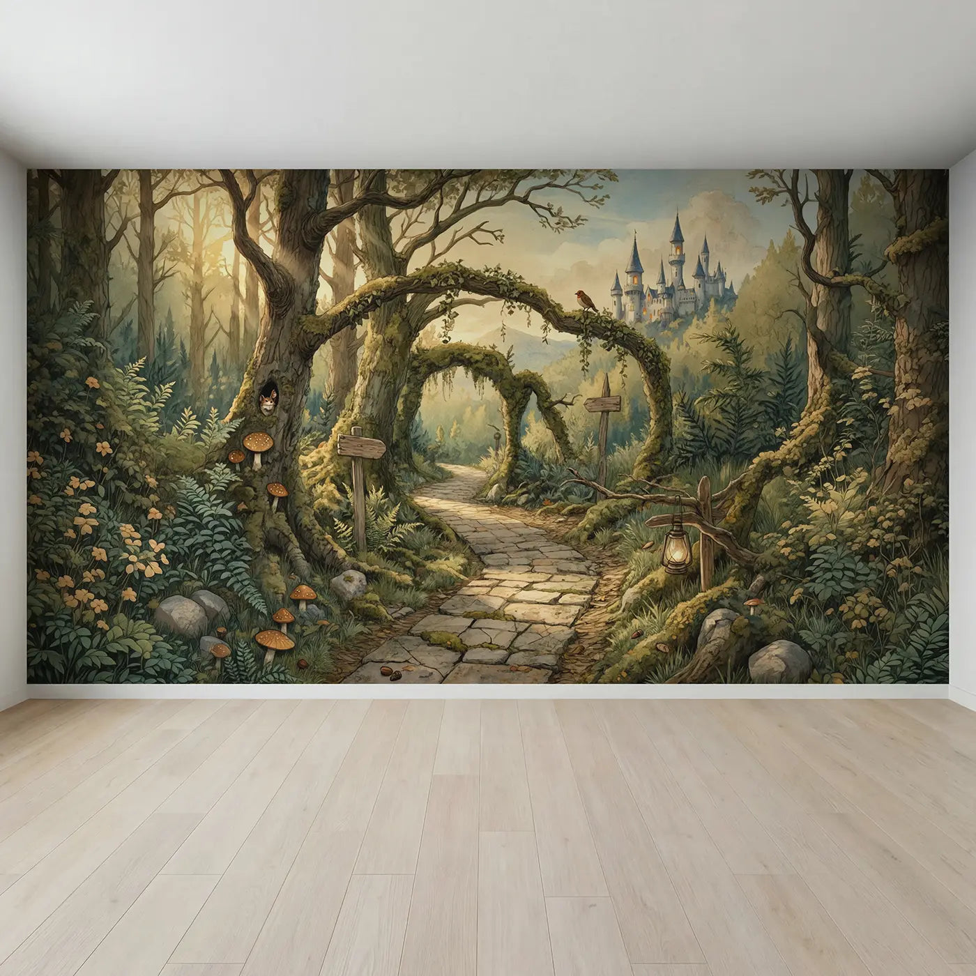 Full view of Enchanted Forest Castle Path Wallpaper Mural by Whimsy Tots