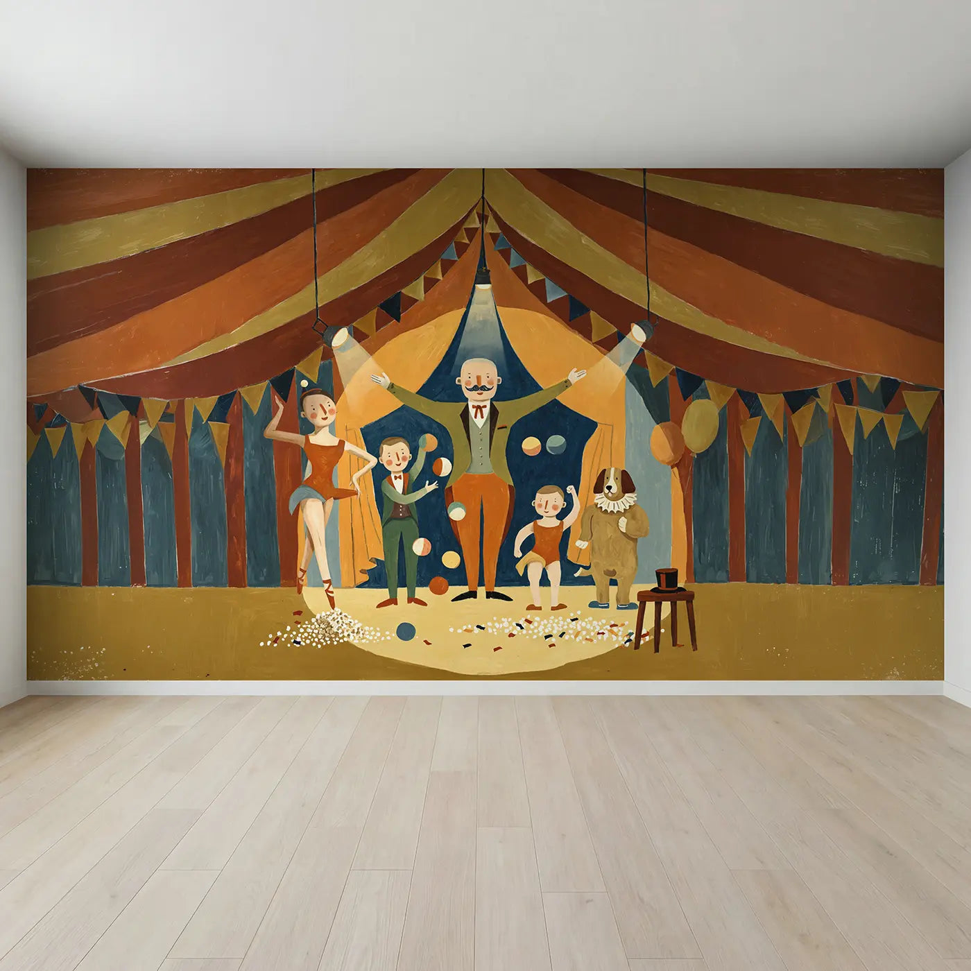 Full view of Circus Family Portrait Wallpaper Mural by Whimsy Tots