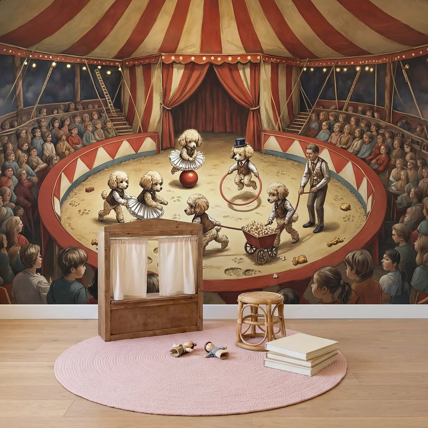 Circus Poodle Costume Parade Wallpaper Mural in playroom setting by Whimsy Tots