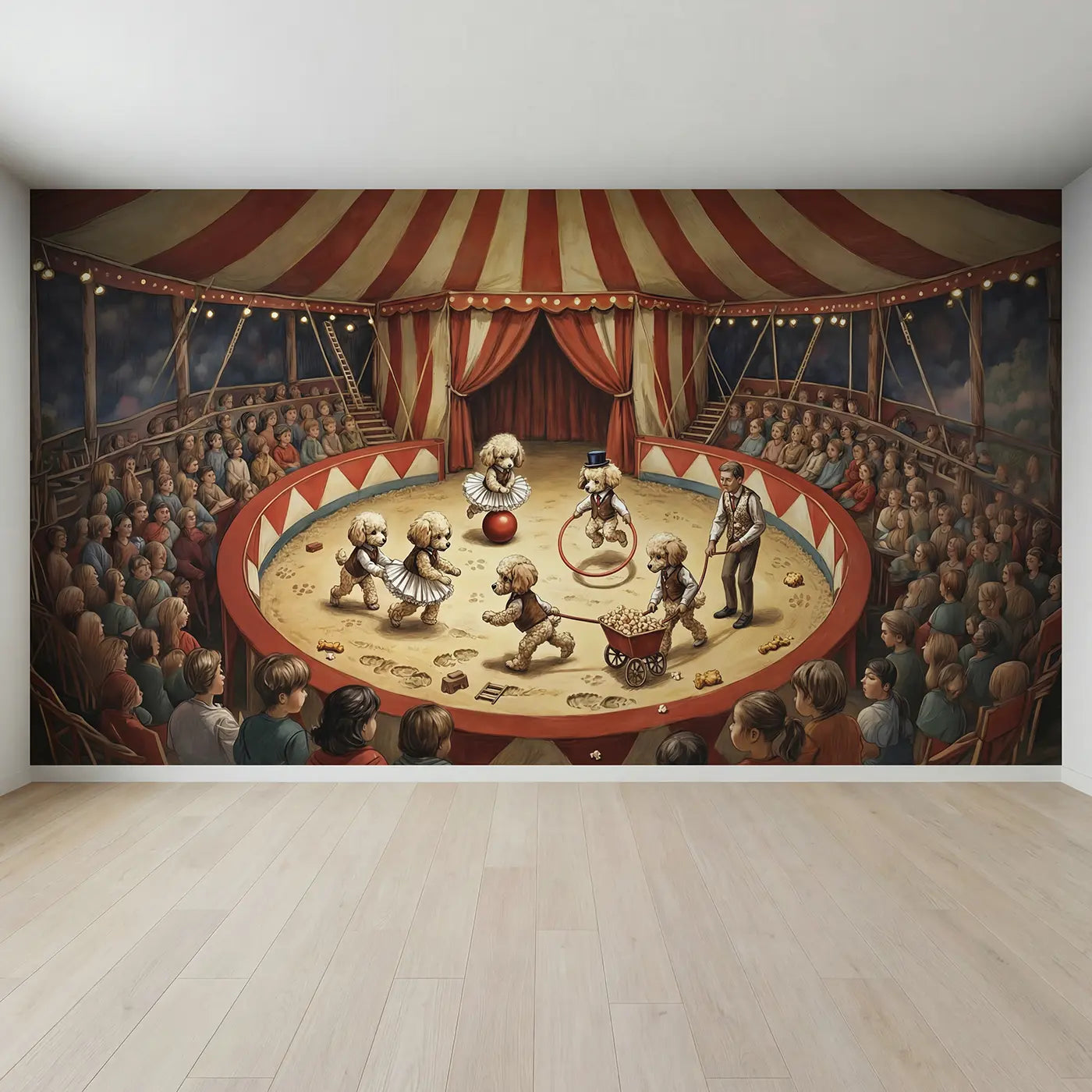 Full view of Circus Poodle Costume Parade Wallpaper Mural by Whimsy Tots