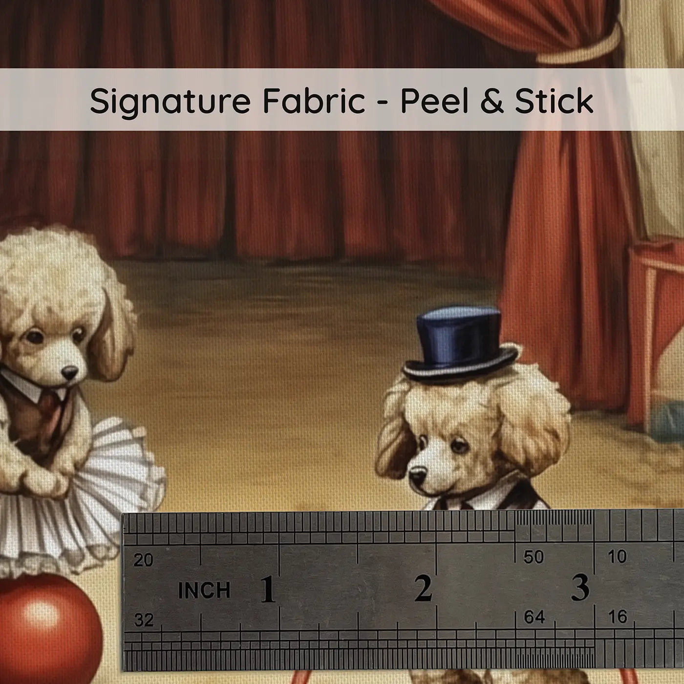 Fabric texture close-up of Circus Poodle Costume Parade Wallpaper Mural by Whimsy Tots