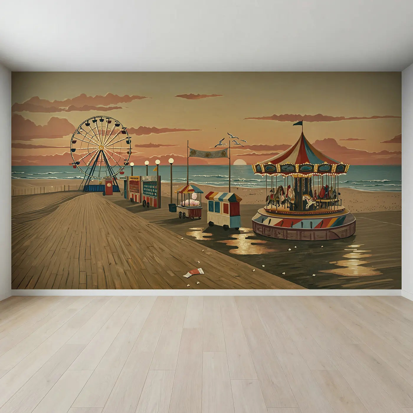 Full view of Vintage Coastal Carnival Wallpaper Mural by Whimsy Tots