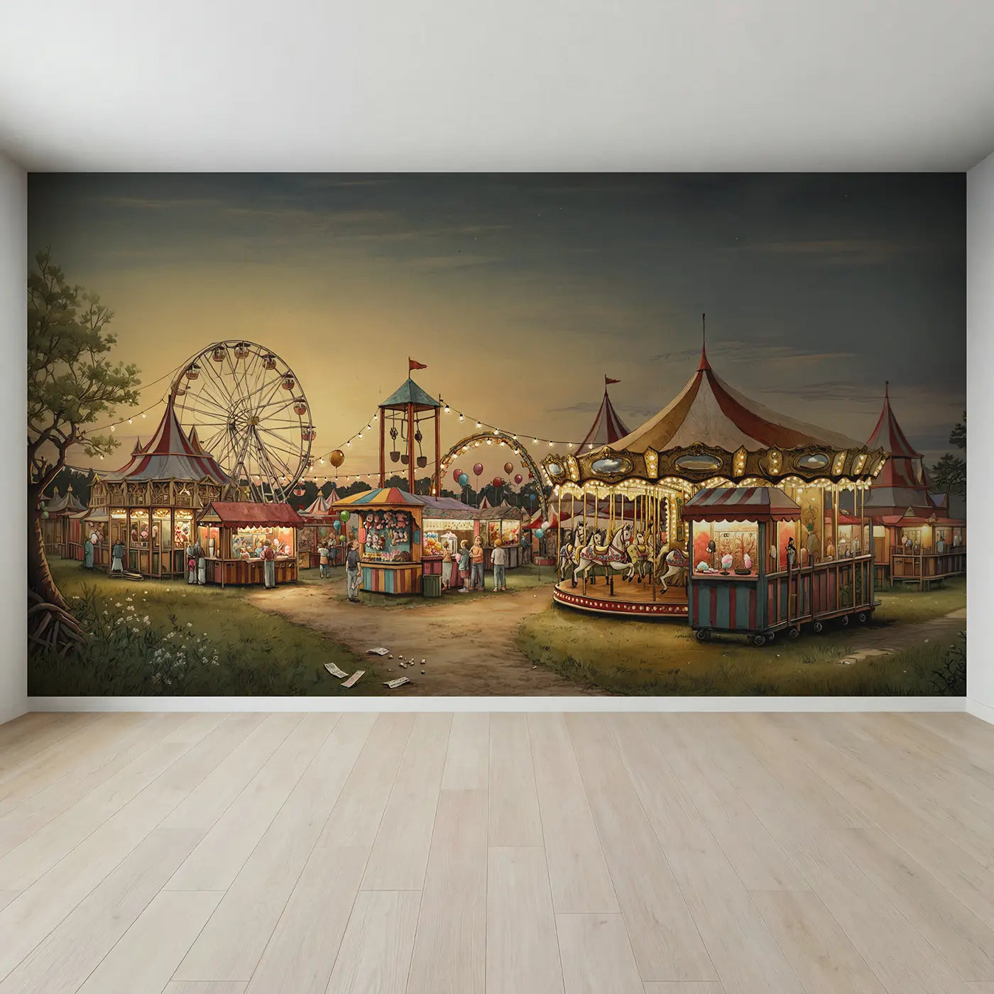 Full view of Carnival Midway Evening Wallpaper Mural by Whimsy Tots