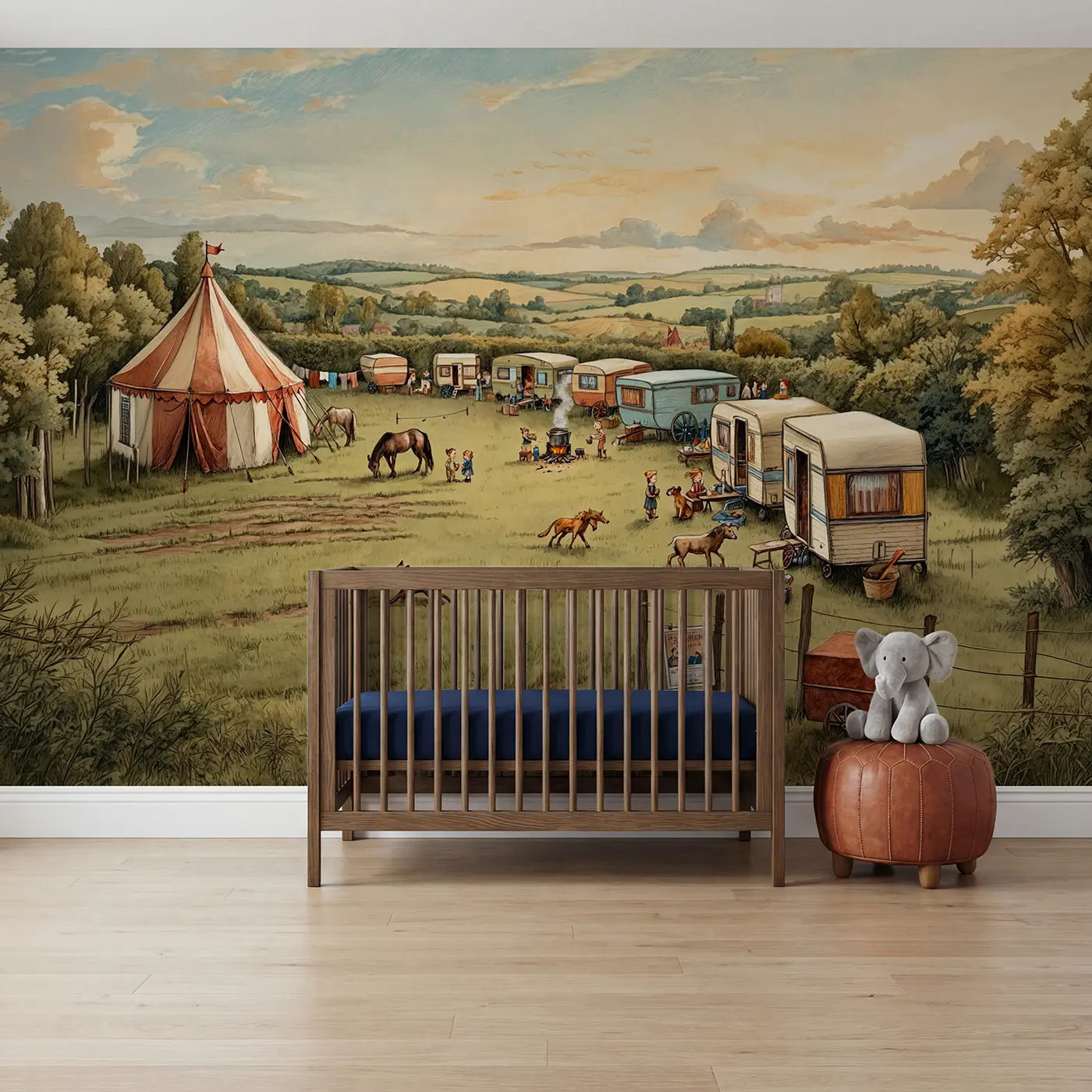 Storybook circus tent circus wallpaper mural for nursery by Whimsy Tots