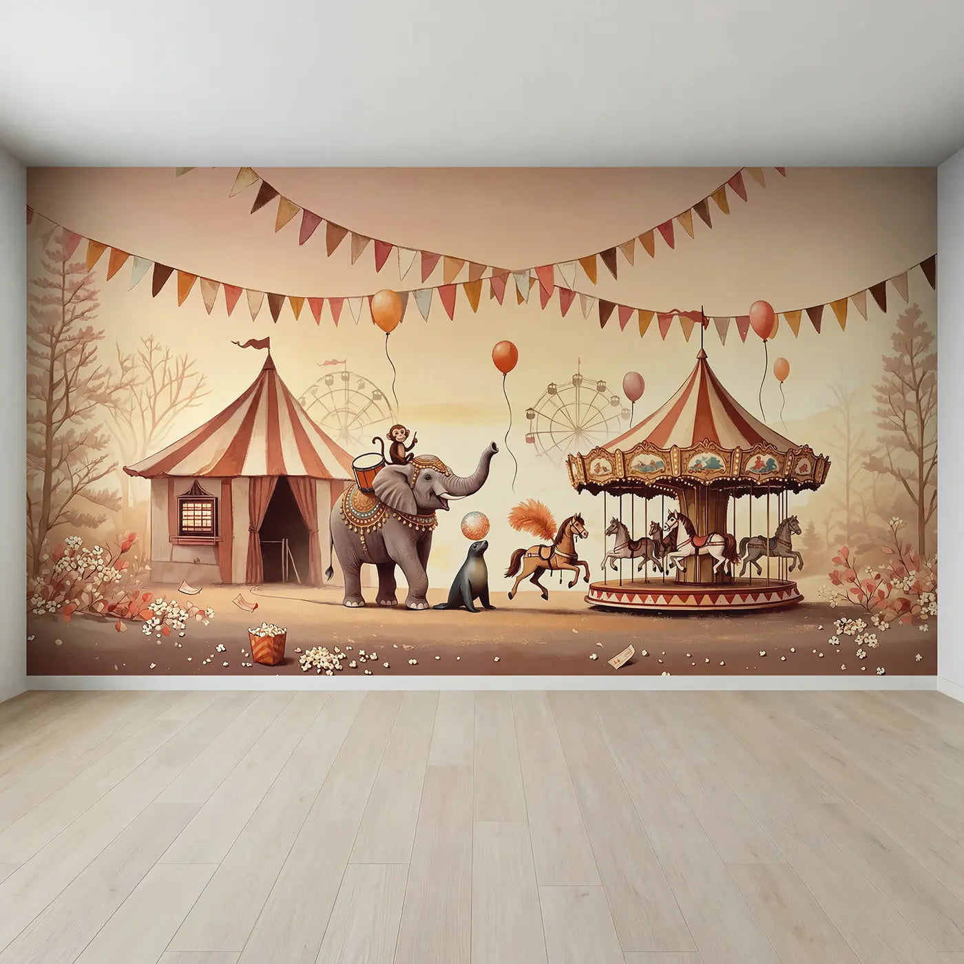 Full view of Pastel Circus Parade Wallpaper Mural by Whimsy Tots
