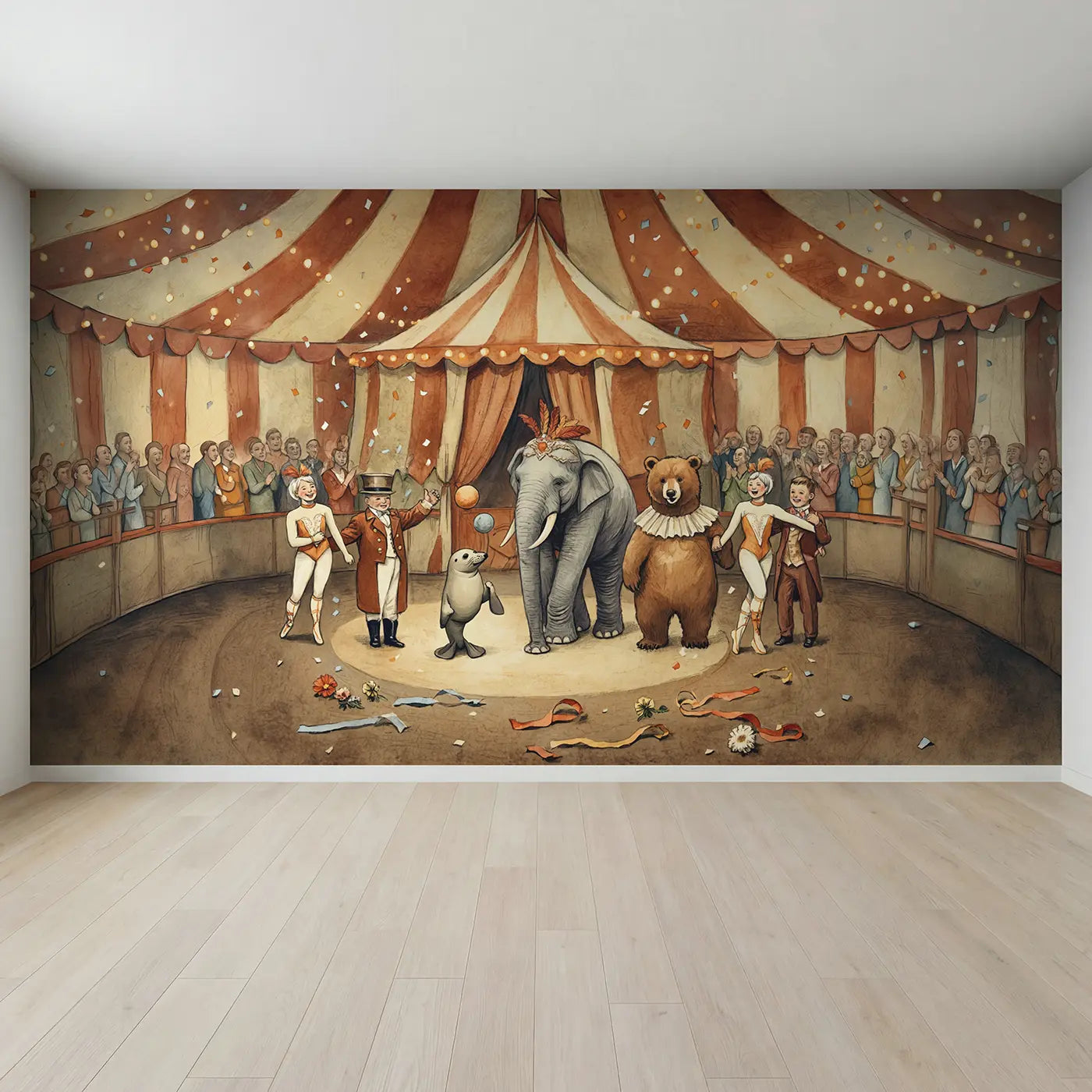 Full view of Circus Curtain Call Wallpaper Mural by Whimsy Tots