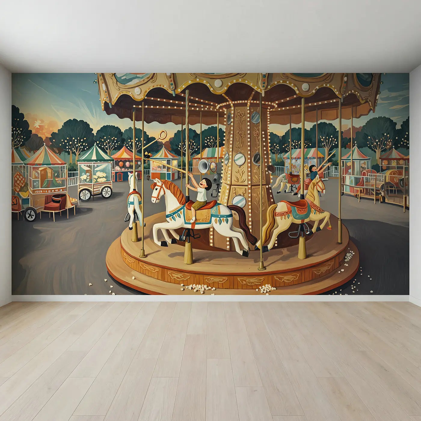 Full view of Carousel Brass Ring Reach Wallpaper Mural by Whimsy Tots