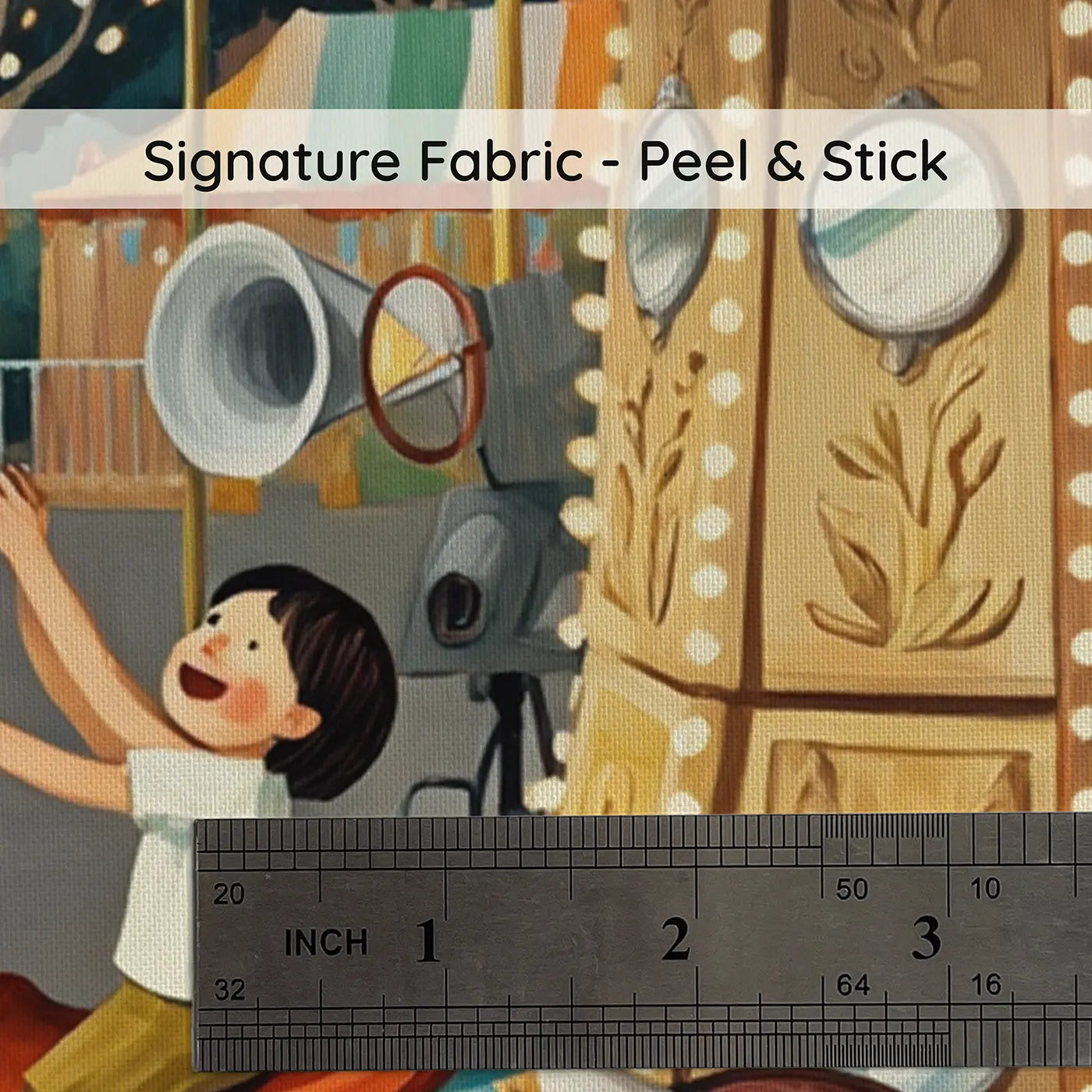 Fabric texture close-up of Carousel Brass Ring Reach Wallpaper Mural by Whimsy Tots