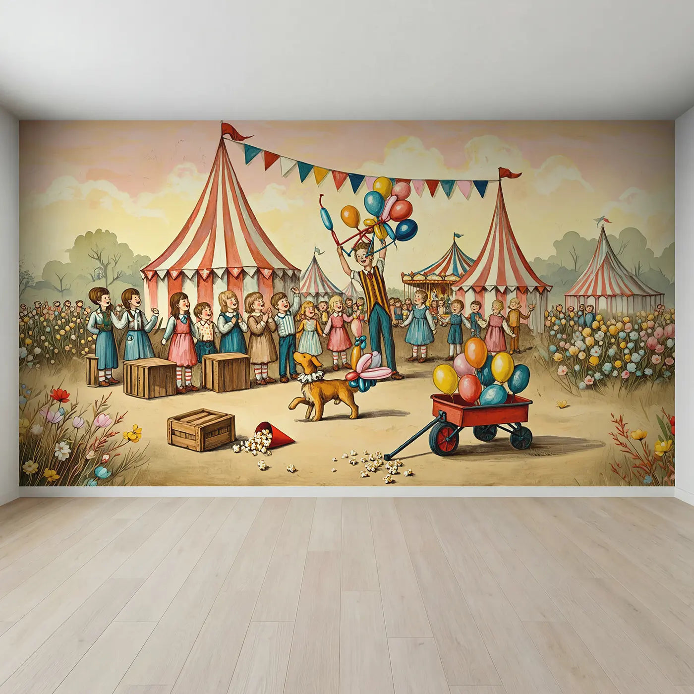 Full view of Circus Balloon Artist Wallpaper Mural by Whimsy Tots