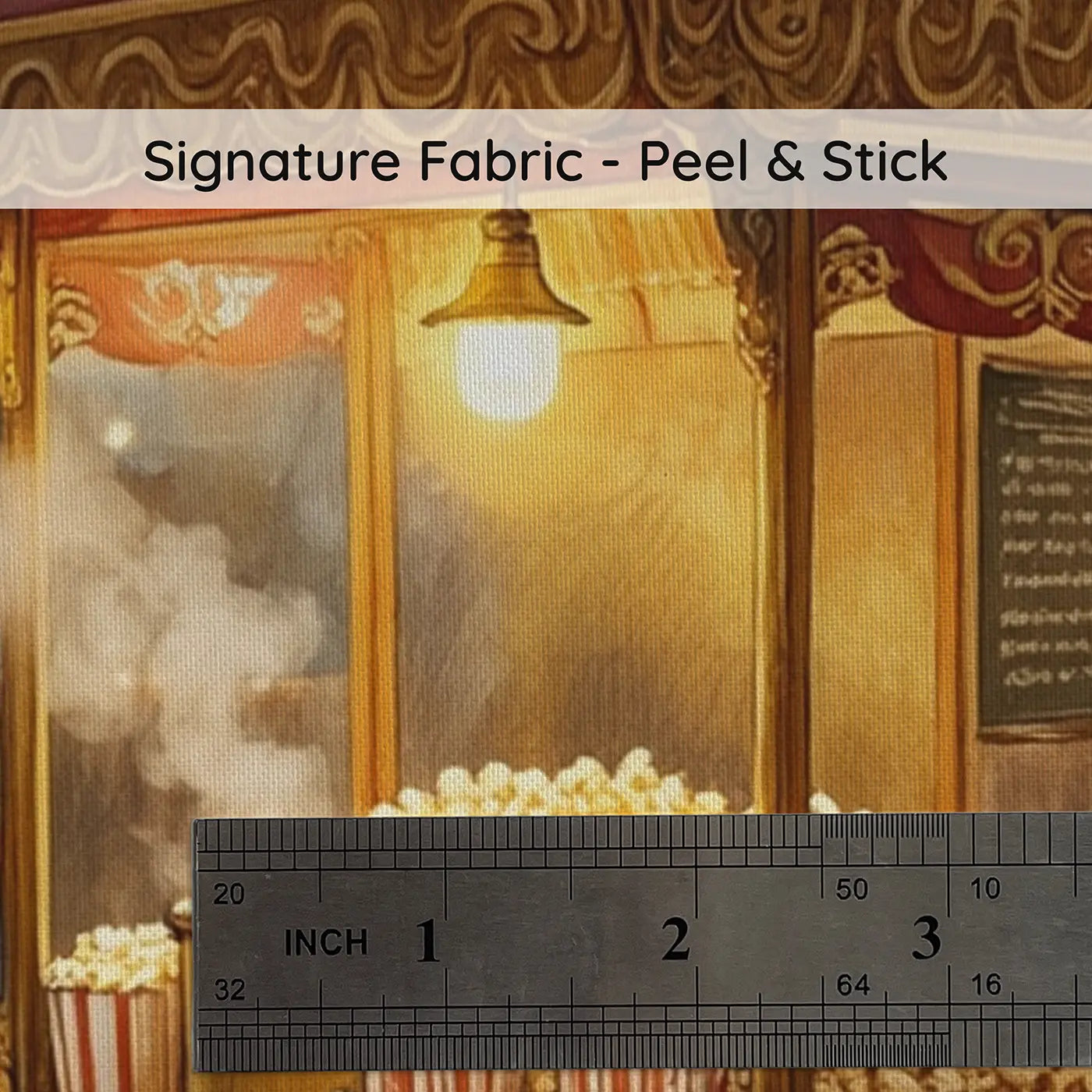 Fabric texture close-up of Carnival Popcorn Cart Wallpaper Mural by Whimsy Tots