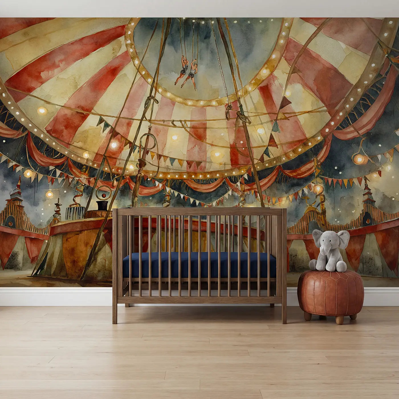 Watercolor circus big top canopy wallpaper mural for kids room by Whimsy Tots