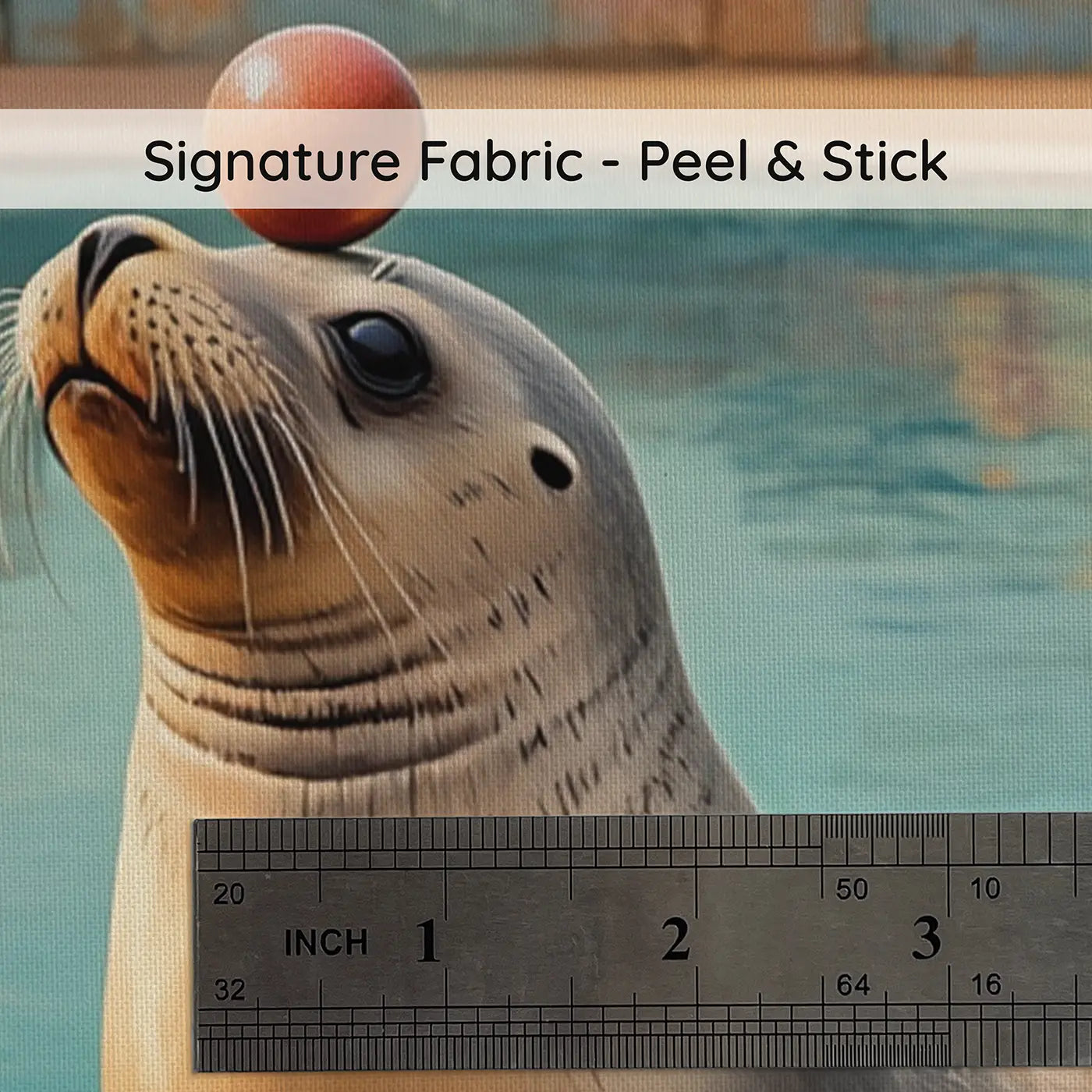 Fabric texture close-up of Seal Balancing Ball Nose Wallpaper Mural by Whimsy Tots