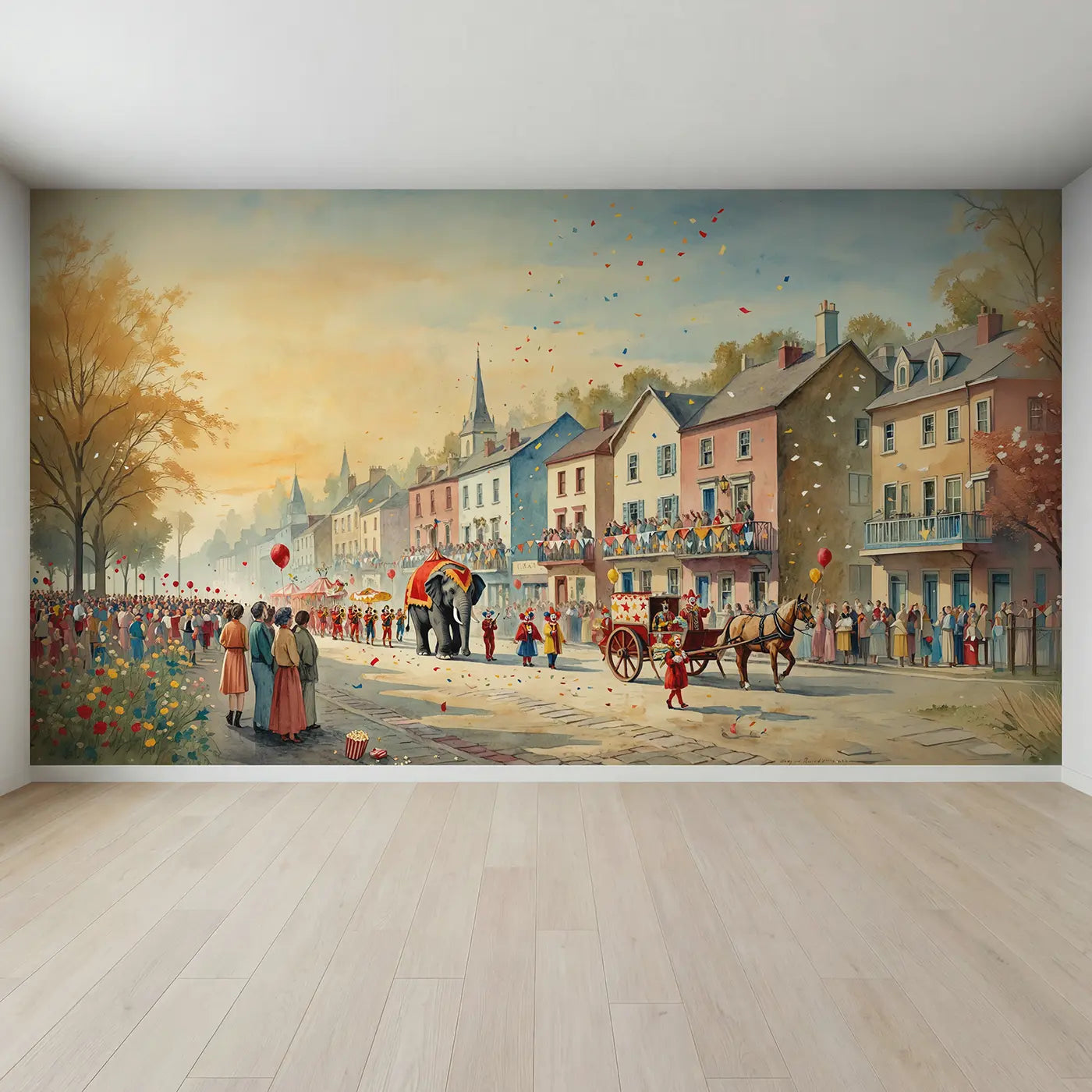 Full view of Circus Street Parade Wallpaper Mural by Whimsy Tots