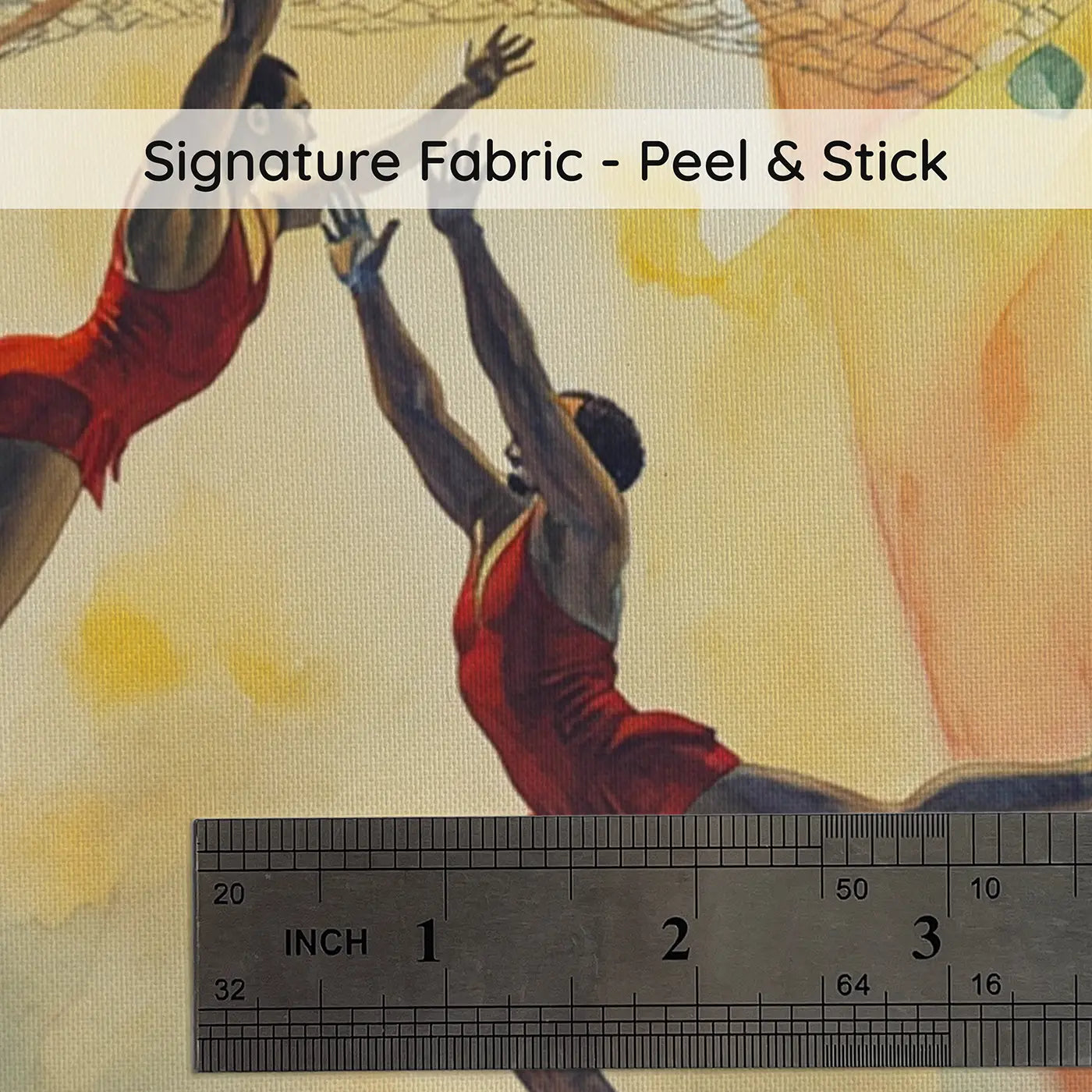 Fabric texture close-up of Trapeze Acrobats Mid-Air Wallpaper Mural by Whimsy Tots